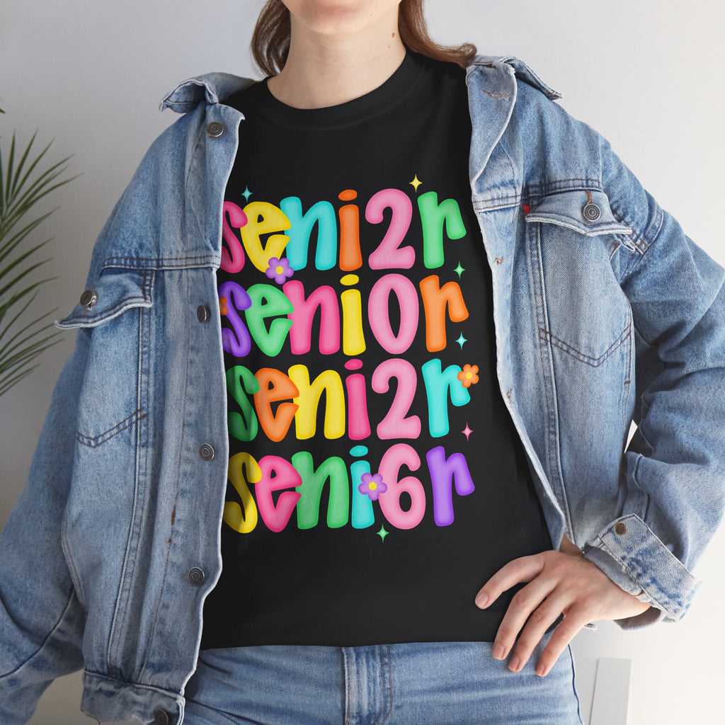 Senior 2026 Retro Colorful T-Shirt | Groovy Stacked Senior Tee | Fun Graduation Shirt | Cr8tive Designs