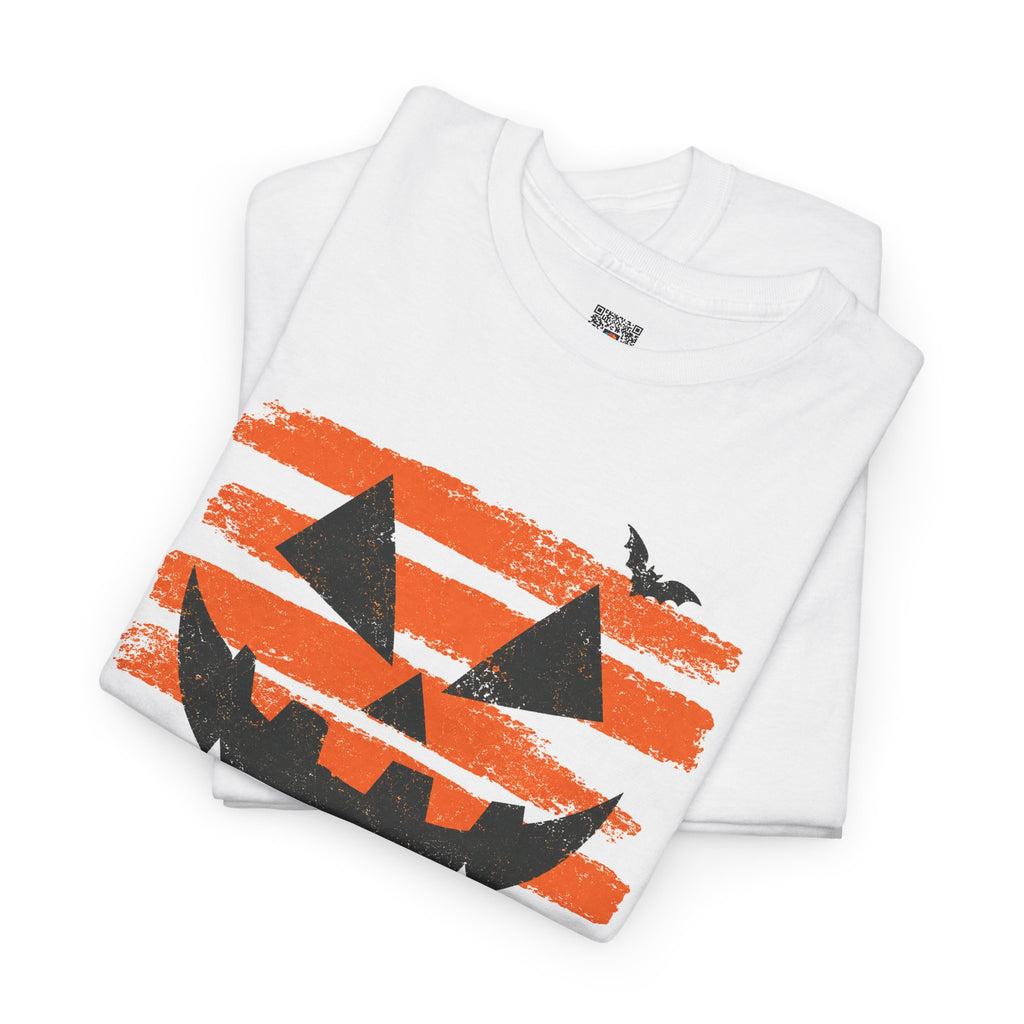 Distressed Jack O Lantern Tee | Retro Orange Stripe Halloween T-Shirt | Cr8tive Designs