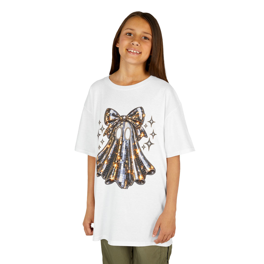 Disco Ball Ghost With Bow T-Shirt | Cute Spooky Sparkle Halloween Tee | Cr8tive Designs
