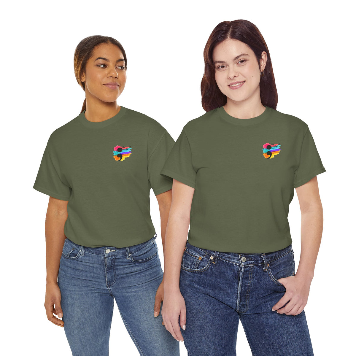Watercolor Semicolon T-Shirt | Rainbow Splash Mental Health Pocket Print Tee | Cr8tive Designs