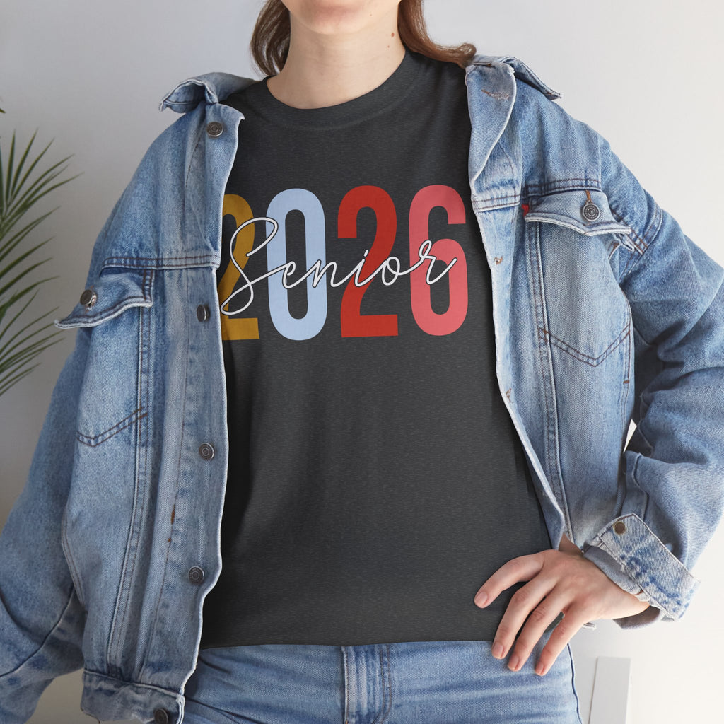 Senior 2026 Script Overlay T-Shirt | Trendy Color Graduation Tee | Senior Shirt | Cr8tive Designs