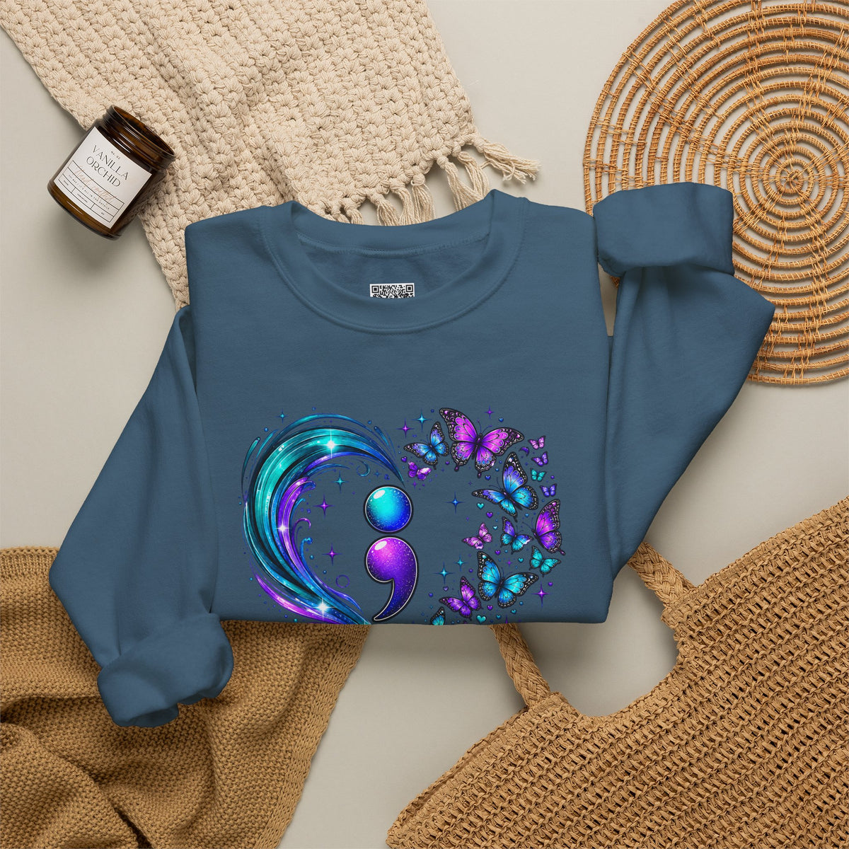 Semicolon Butterfly Heart Sweatshirt | Mental Health Awareness Crewneck | Cr8tive Designs