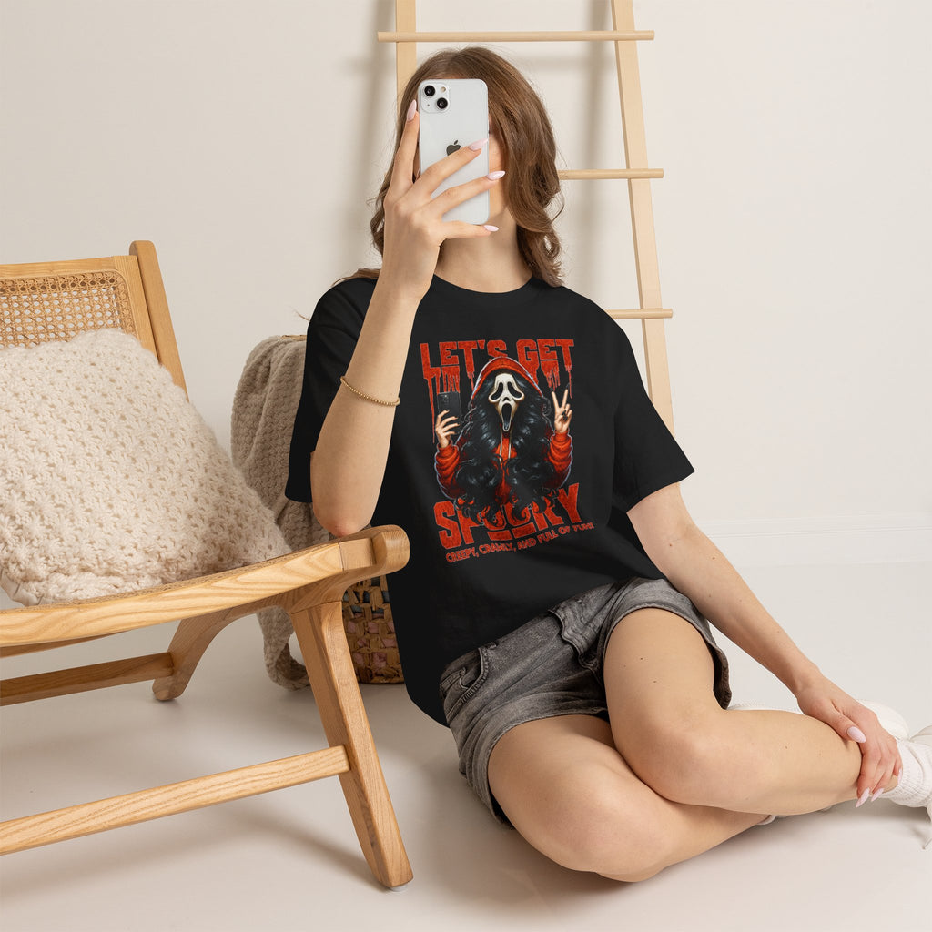 Let's Get Spooky Ghostface Selfie T-Shirt | Halloween Horror Graphic Tee | Cr8tive Designs