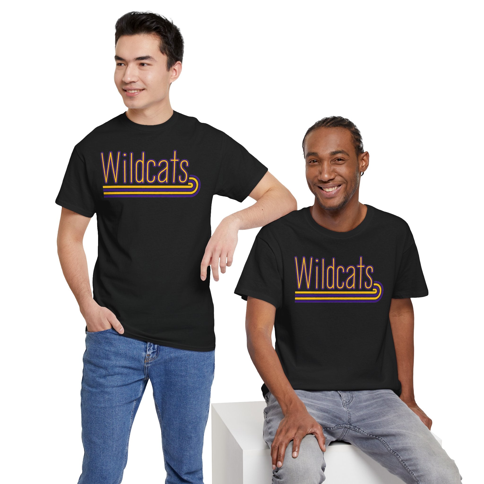 Wildcats Retro Stripe | Purple and Gold School Spirit T-Shirt | Cr8tive Designs