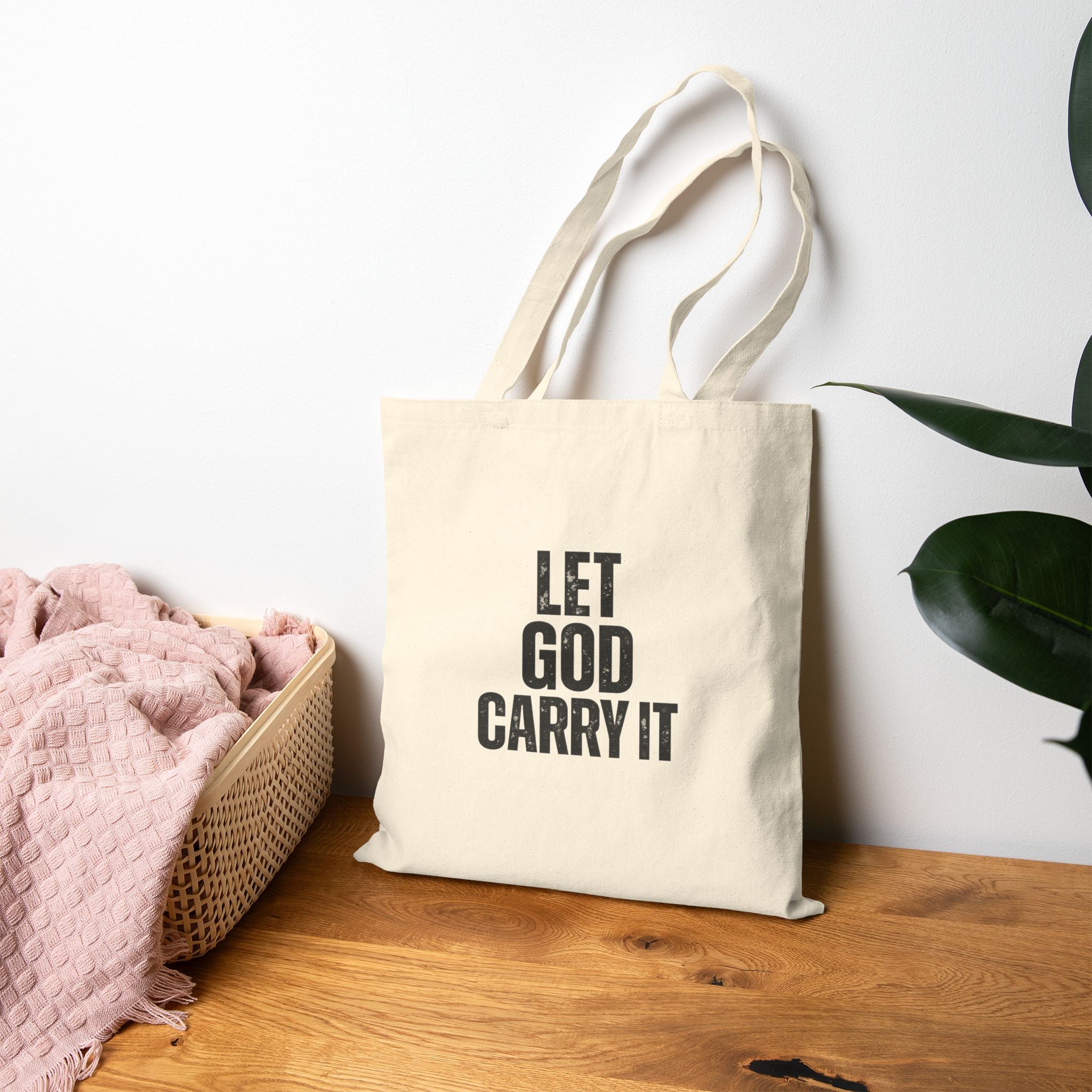 Tote Bag — "Let God Carry It" Cotton Canvas Religious Tote