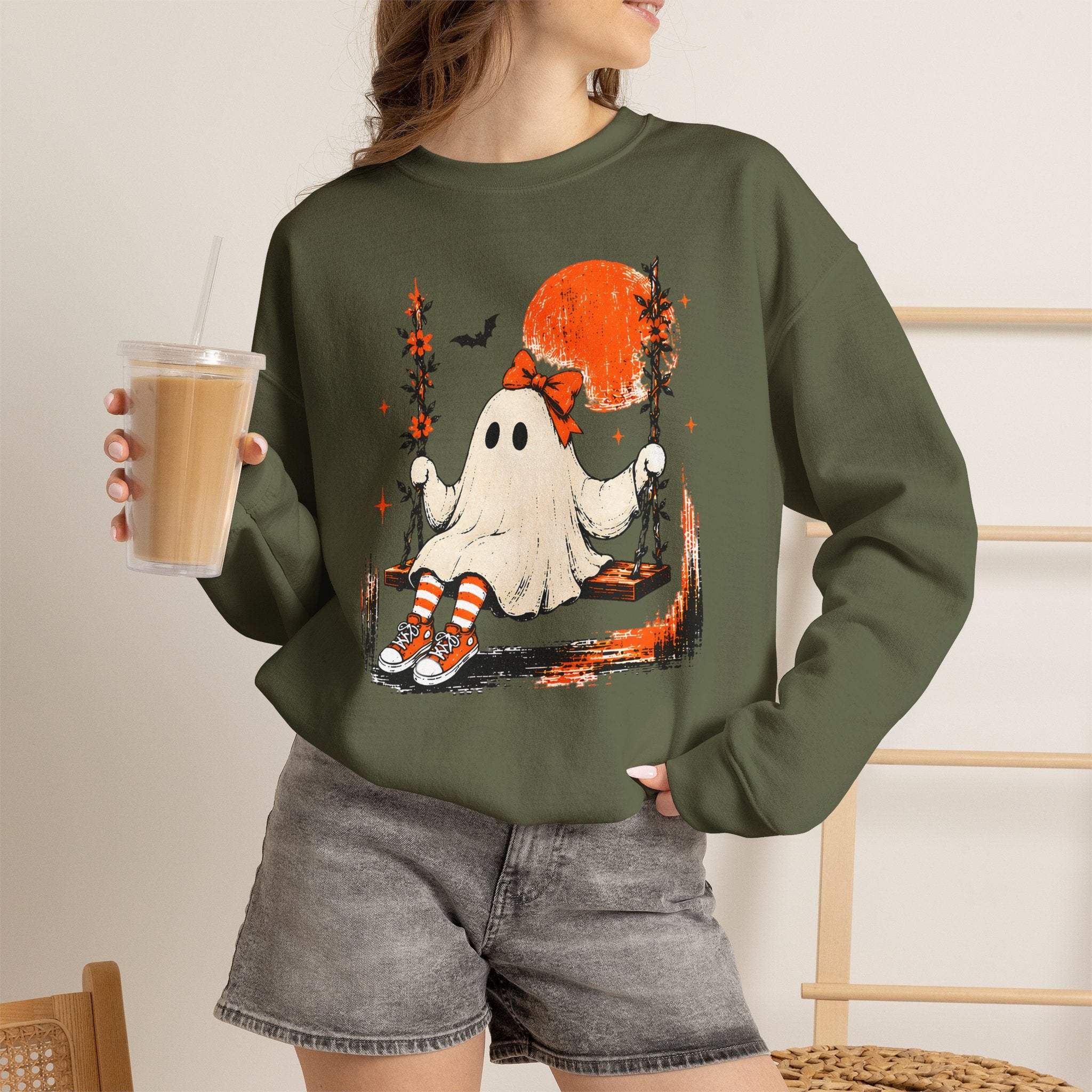 Vintage Swing Ghost Sweater| Cute Autumn Halloween Crewneck Sweater | Cr8tive Designs