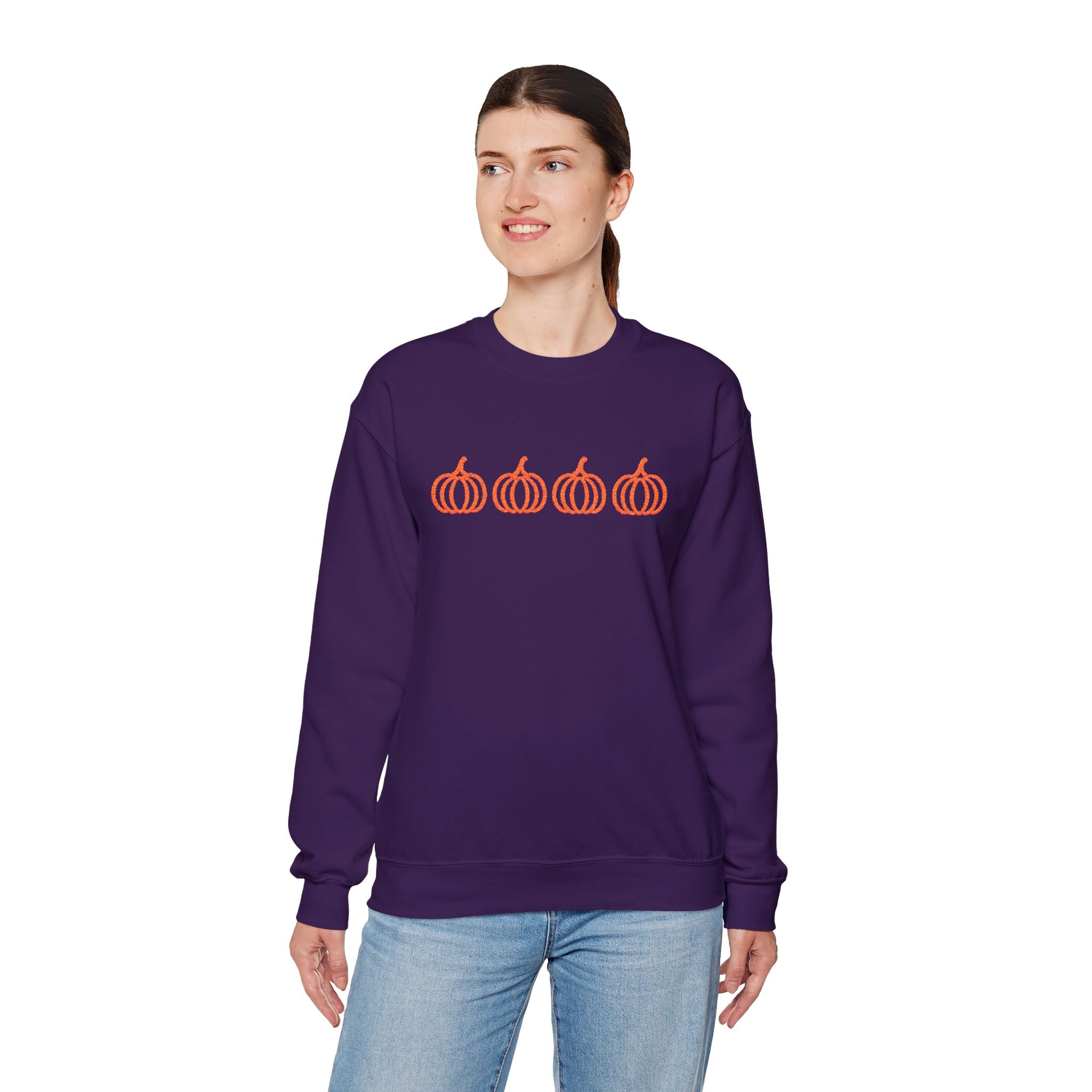 Embroidered Pumpkins Sweatshirt | Retro Embroidered Fall Crewneck | Cr8tive Designs