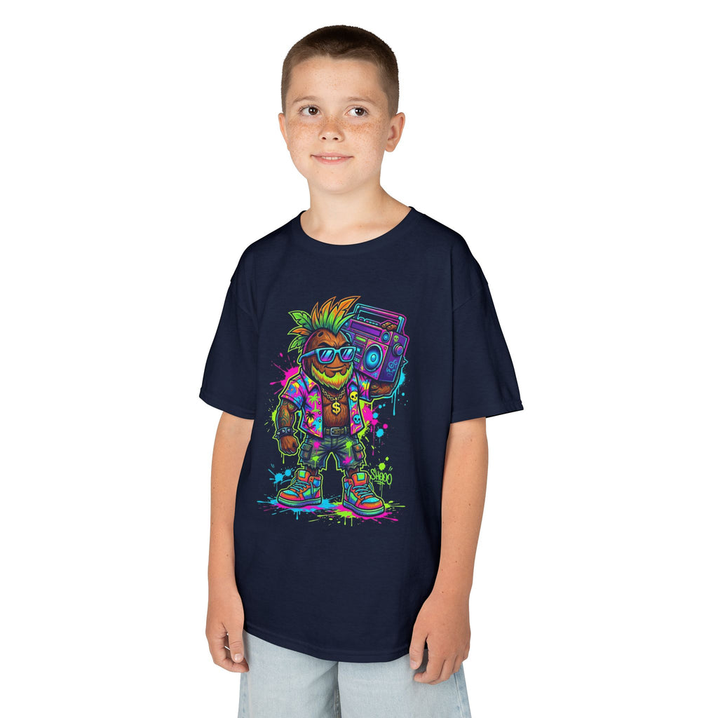 Kids Retro Streetwear T‑Shirt | Neon Skateboarder with Boombox Graphic | Cr8tive Designs