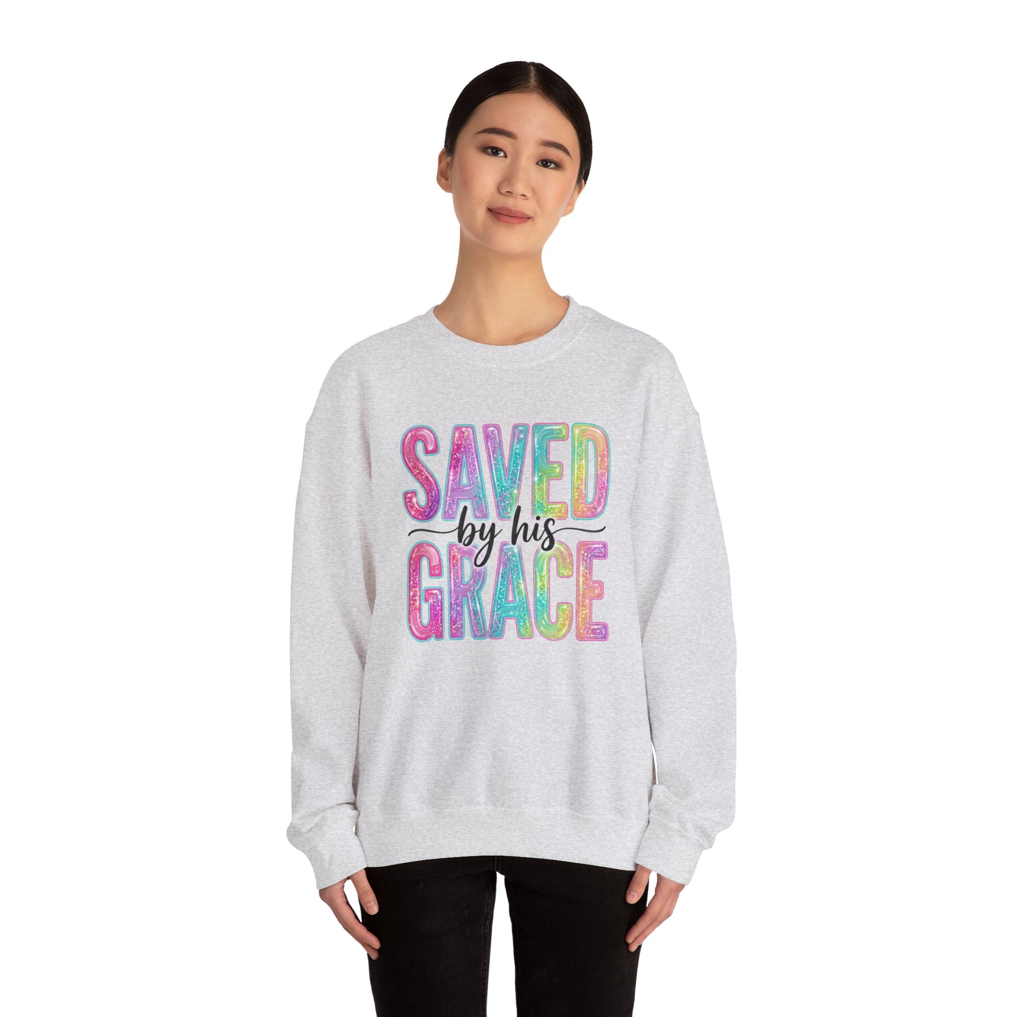 Saved by Grace Sweatshirt – Christian Faith Graphic Crewneck | Inspirational Religious Pullover | Cr8tive Designs
