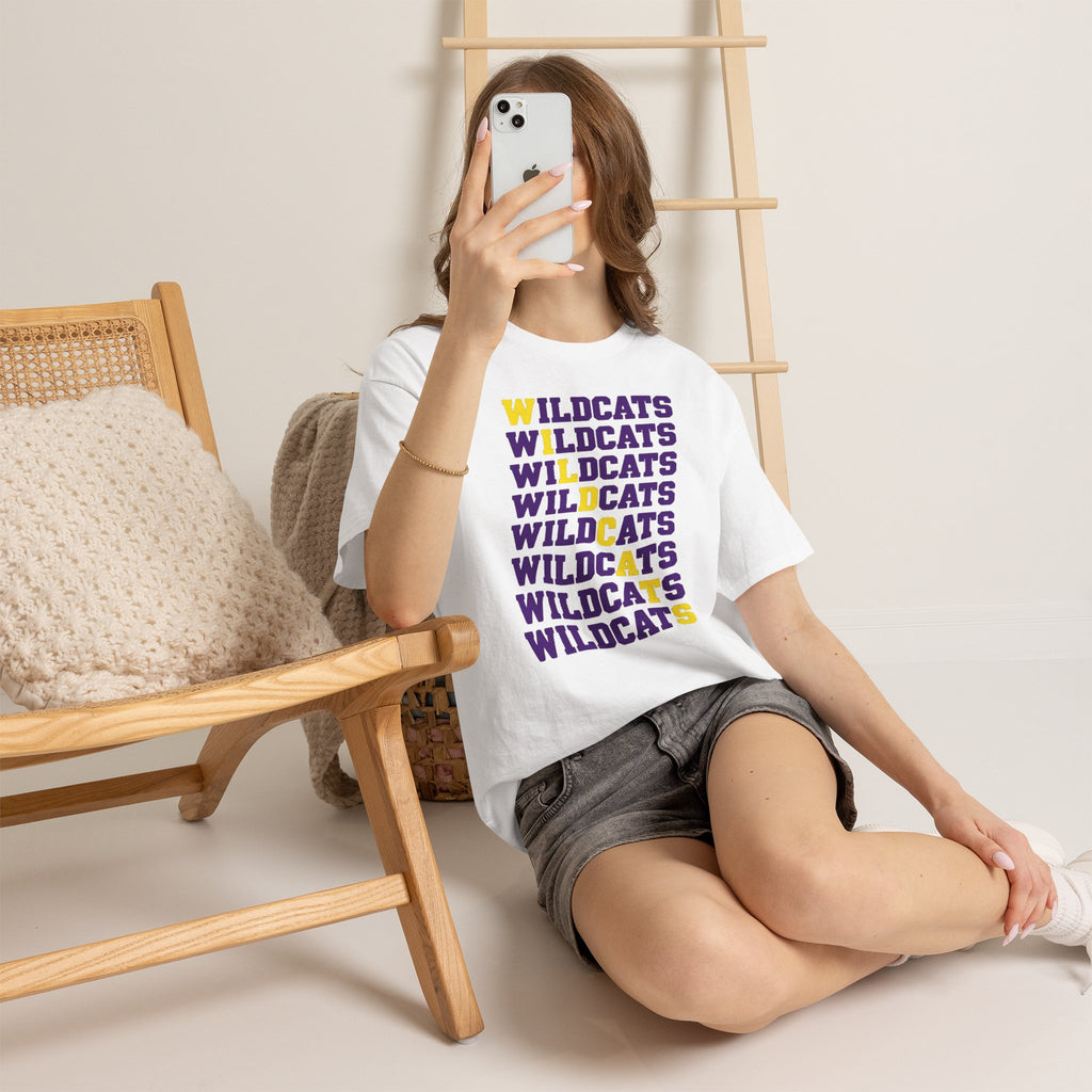 Wildcats Mascot Tee | Retro Diagonal Repeating Text Game Day T-Shirt | Cr8tive Designs