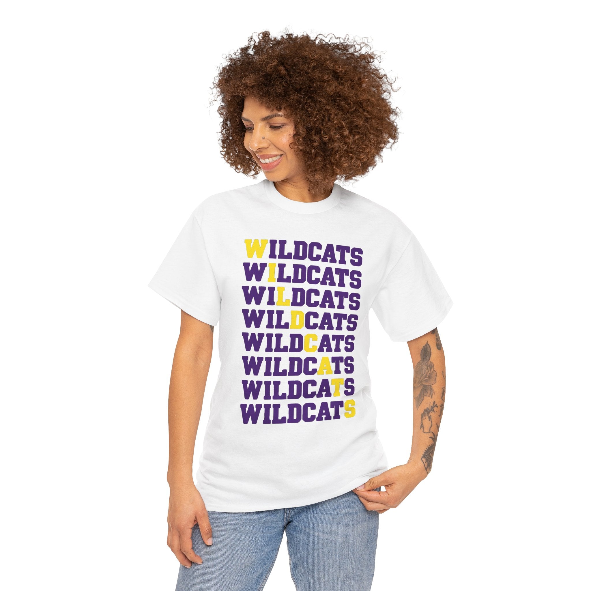 Wildcats Mascot Tee | Retro Diagonal Repeating Text Game Day T-Shirt | Cr8tive Designs