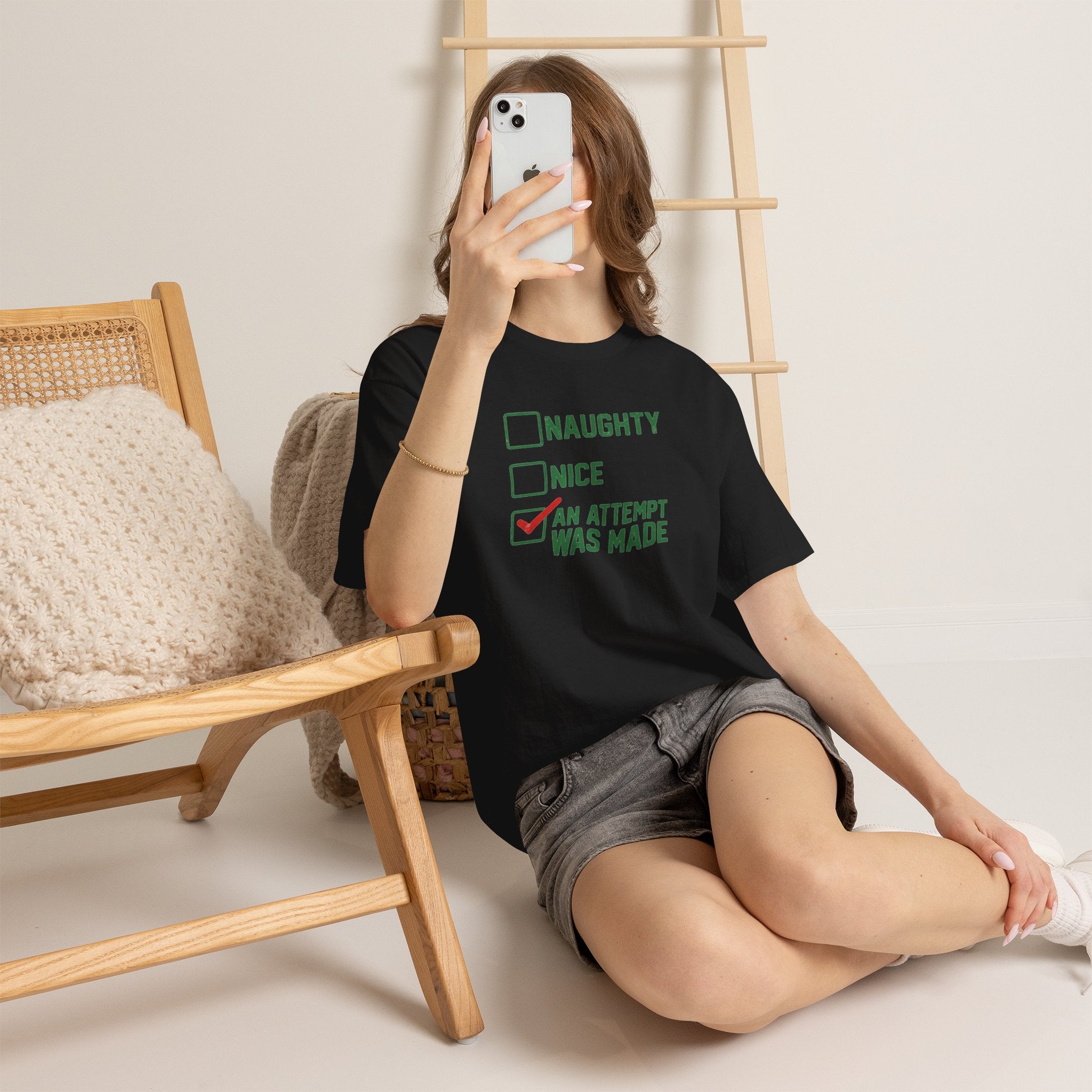 Naughty/Nice-An Attempt Was Made | Funny Christmas Checklist T-Shirt | Cr8tive Designs