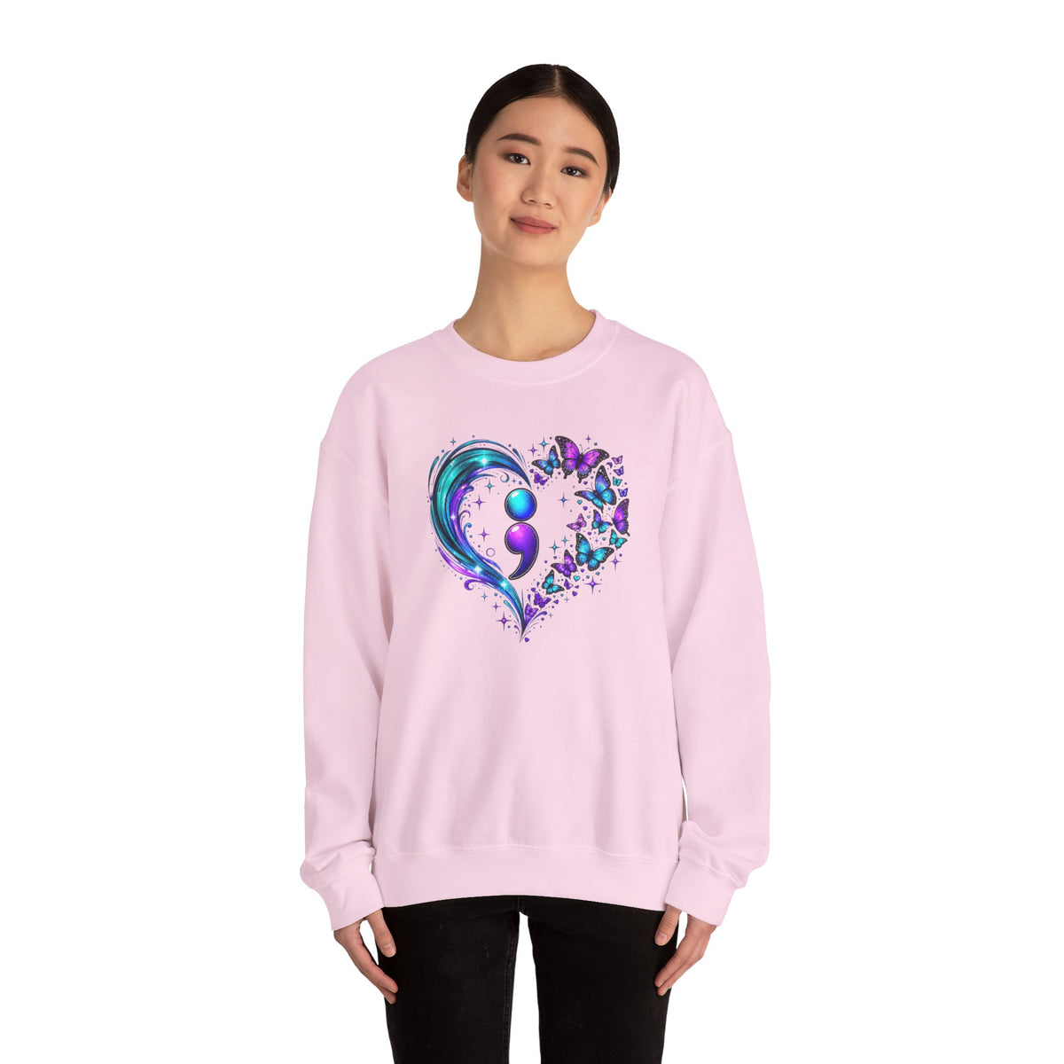 Semicolon Butterfly Heart Sweatshirt | Mental Health Awareness Crewneck | Cr8tive Designs
