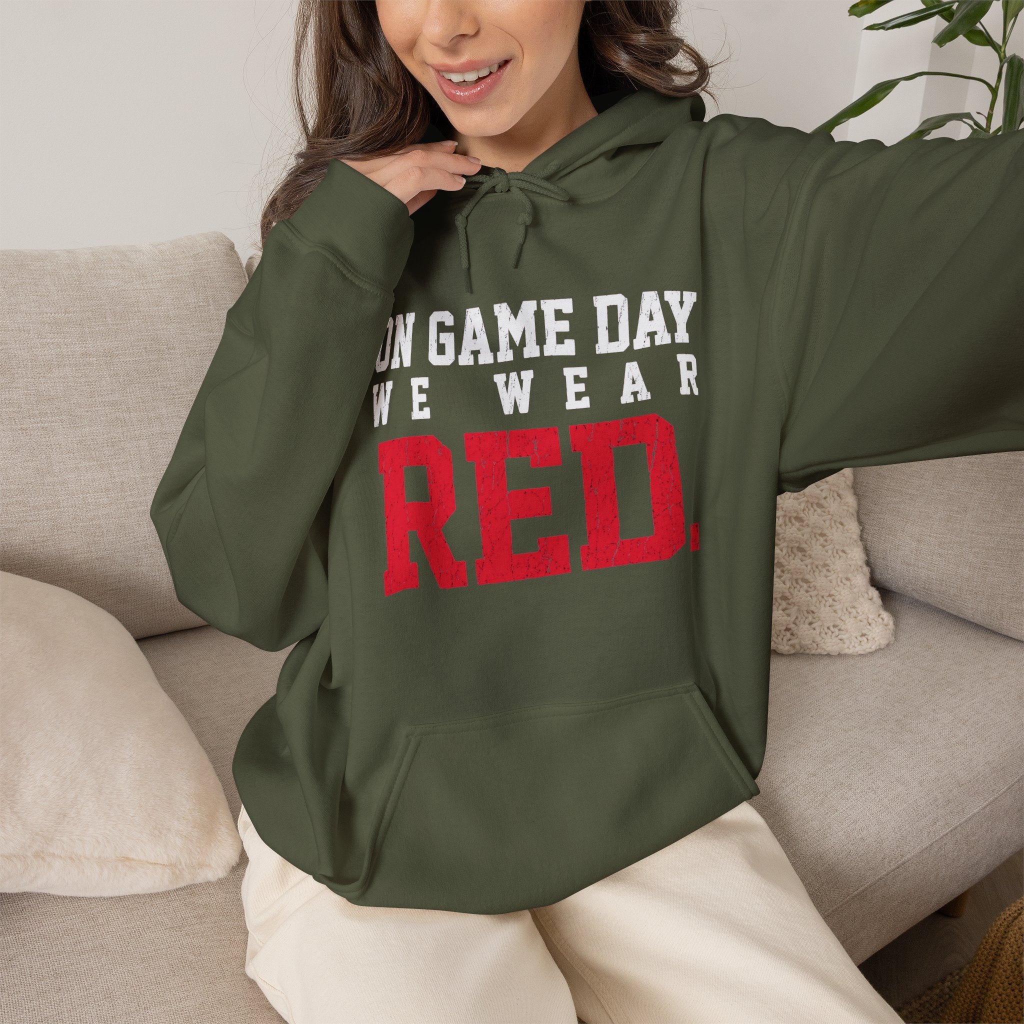 On Game Day We Wear Red | Distressed Football Fan Hoodie | Cr8tive Designs