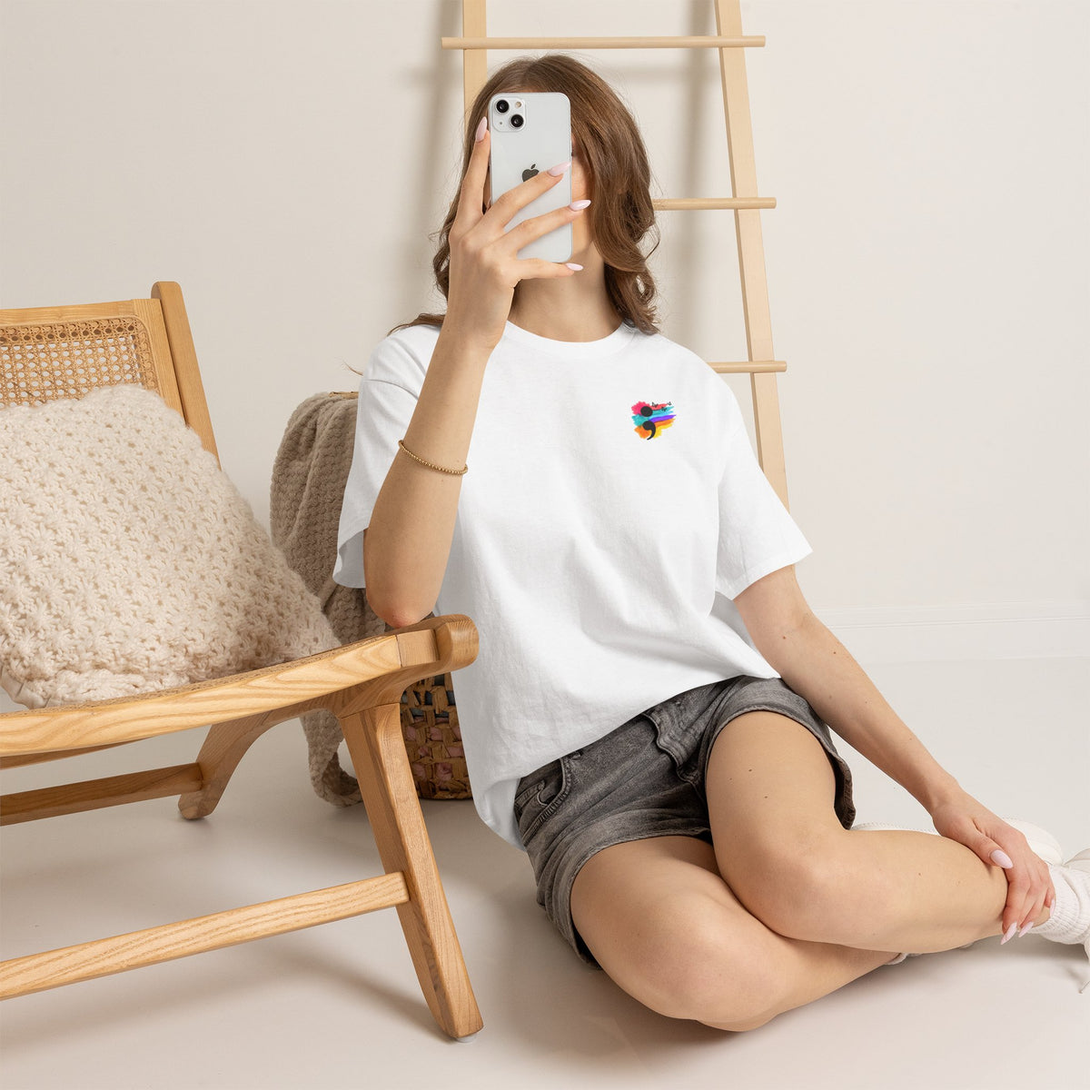 Watercolor Semicolon T-Shirt | Rainbow Splash Mental Health Pocket Print Tee | Cr8tive Designs