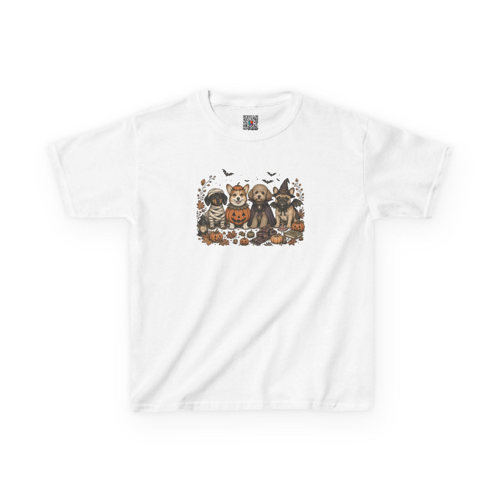 Spooky Puppies Pumpkin & Witch T-Shirt | Vintage Halloween Dog Lover Kids Tee | Cr8tive Designs