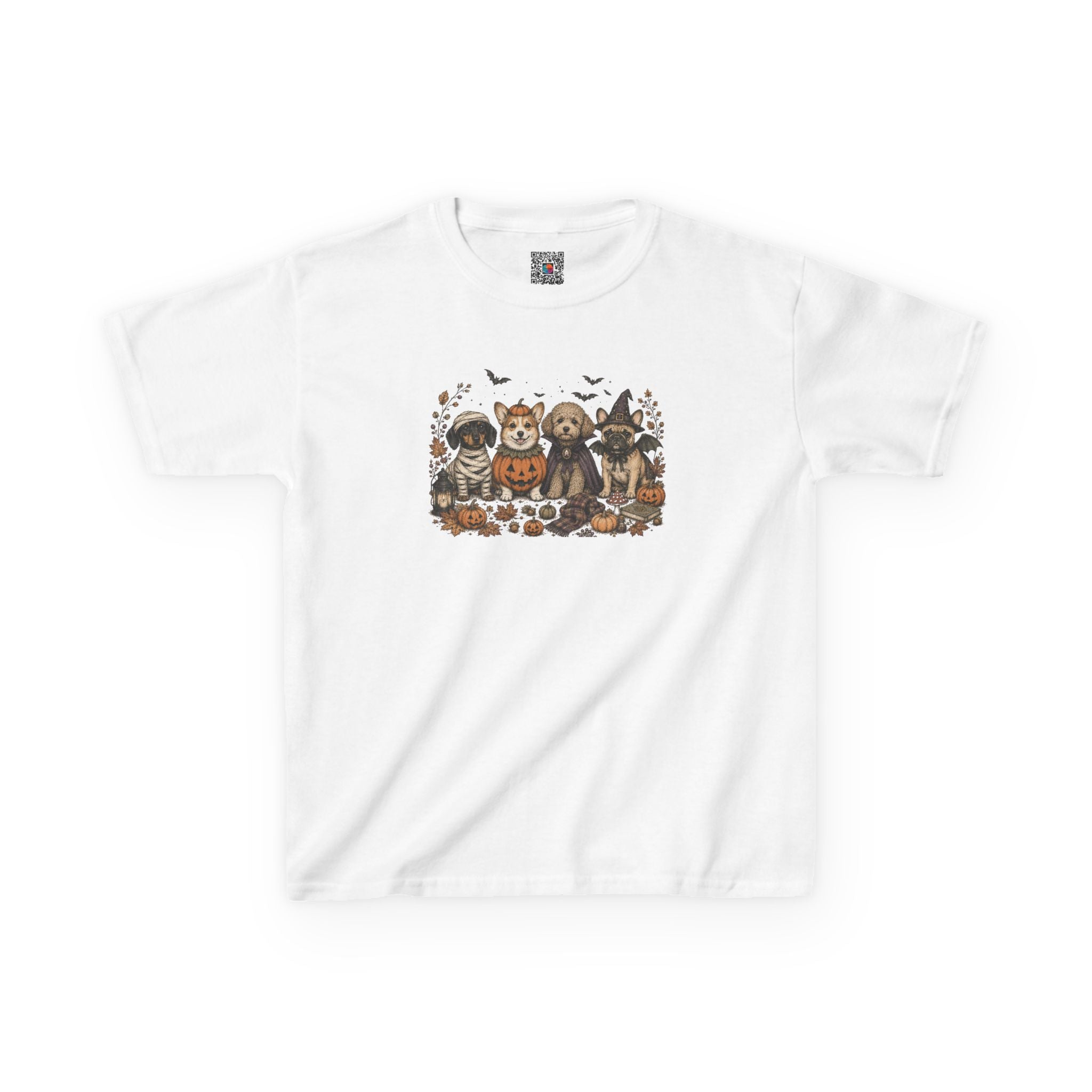 Spooky Puppies Pumpkin & Witch T-Shirt | Vintage Halloween Dog Lover Kids Tee | Cr8tive Designs