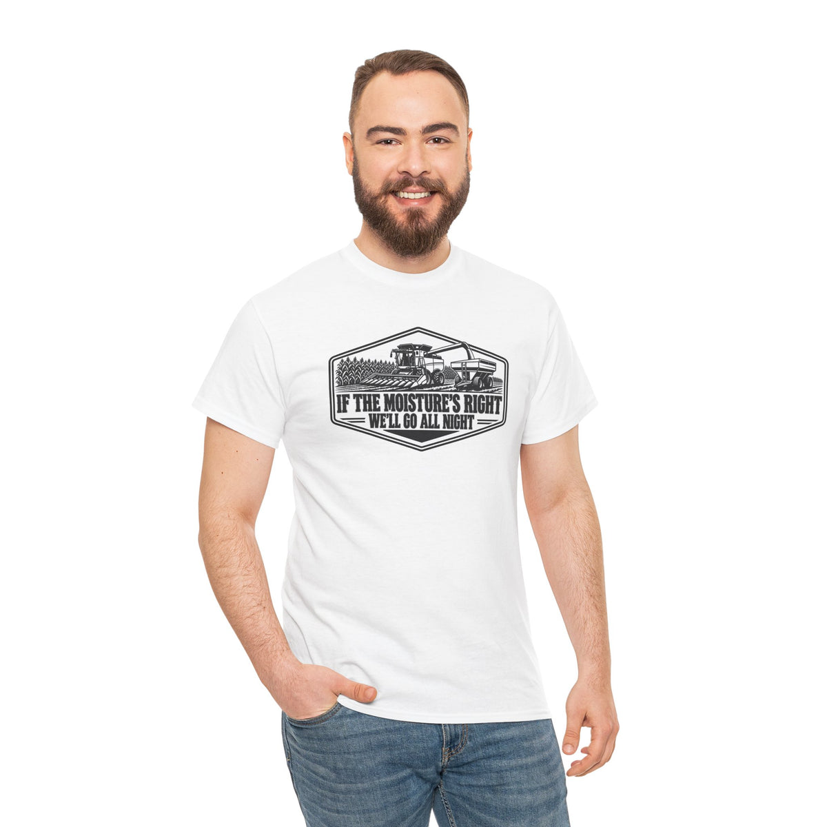 If The Moisture's Right We'll Go All Night T-Shirt | Funny Combine Harvester Graphic Tee | Cr8tive Designs
