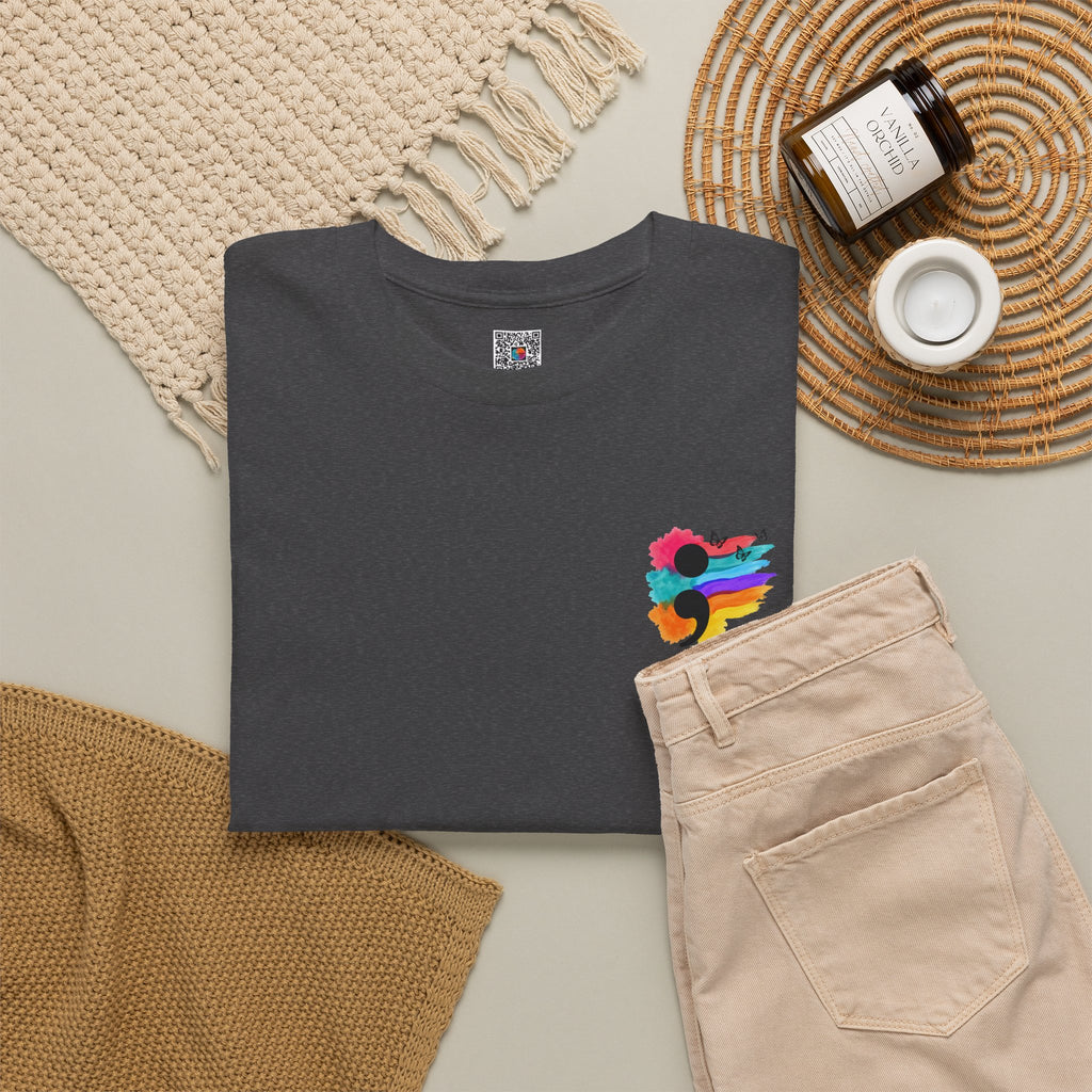 Watercolor Semicolon T-Shirt | Rainbow Splash Mental Health Pocket Print Tee | Cr8tive Designs