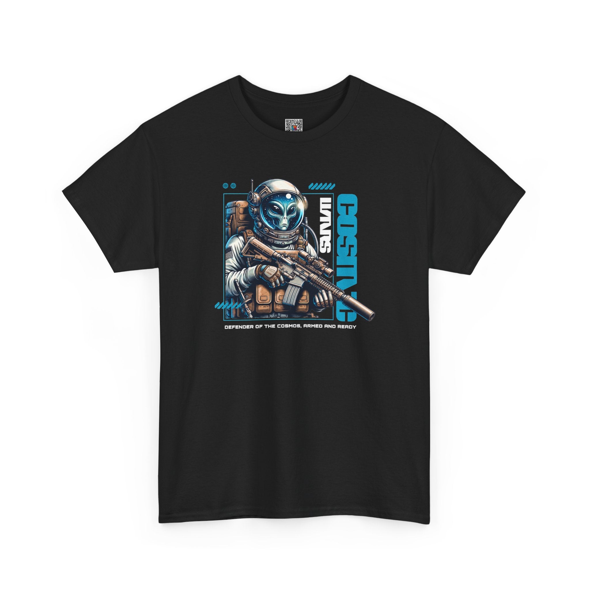 Cosmic Sentinel T-Shirt | Armed Alien Space Soldier Graphic Tee | Cr8tive Designs