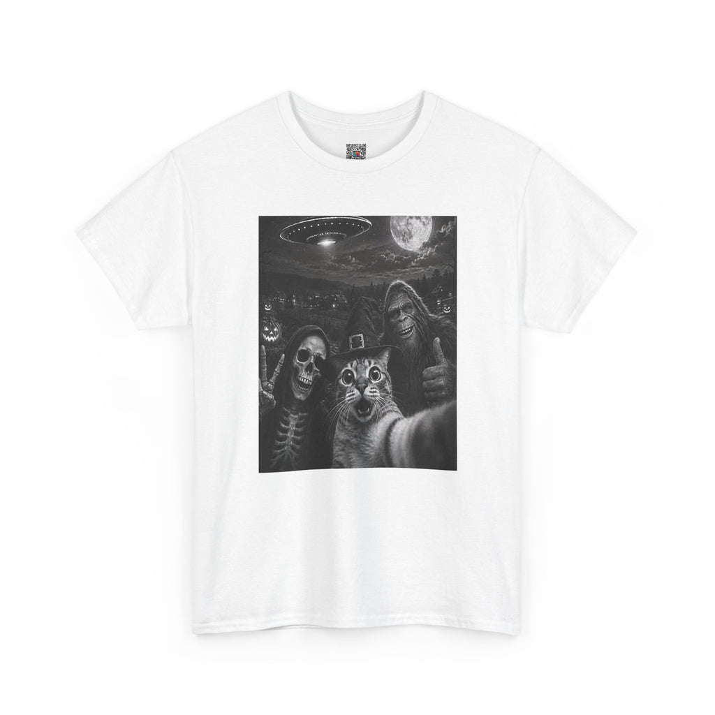 Spooky Squad Selfie Shirt | Funny Halloween Bigfoot Cat Alien Graphic Tee | Cr8tive Designs