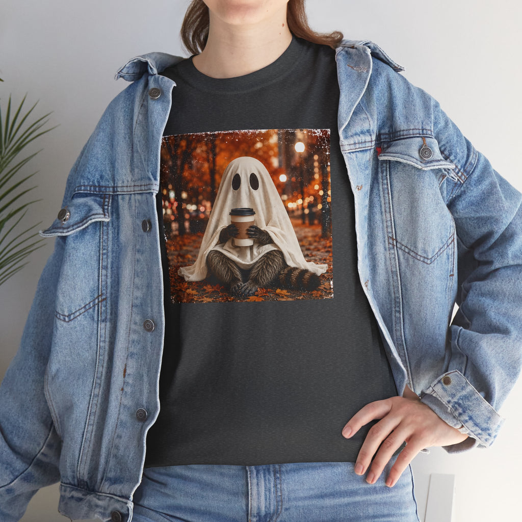 Ghost Raccoon Coffee Tee | Cute Spooky Season Autumn T-Shirt | Cr8tive Designs