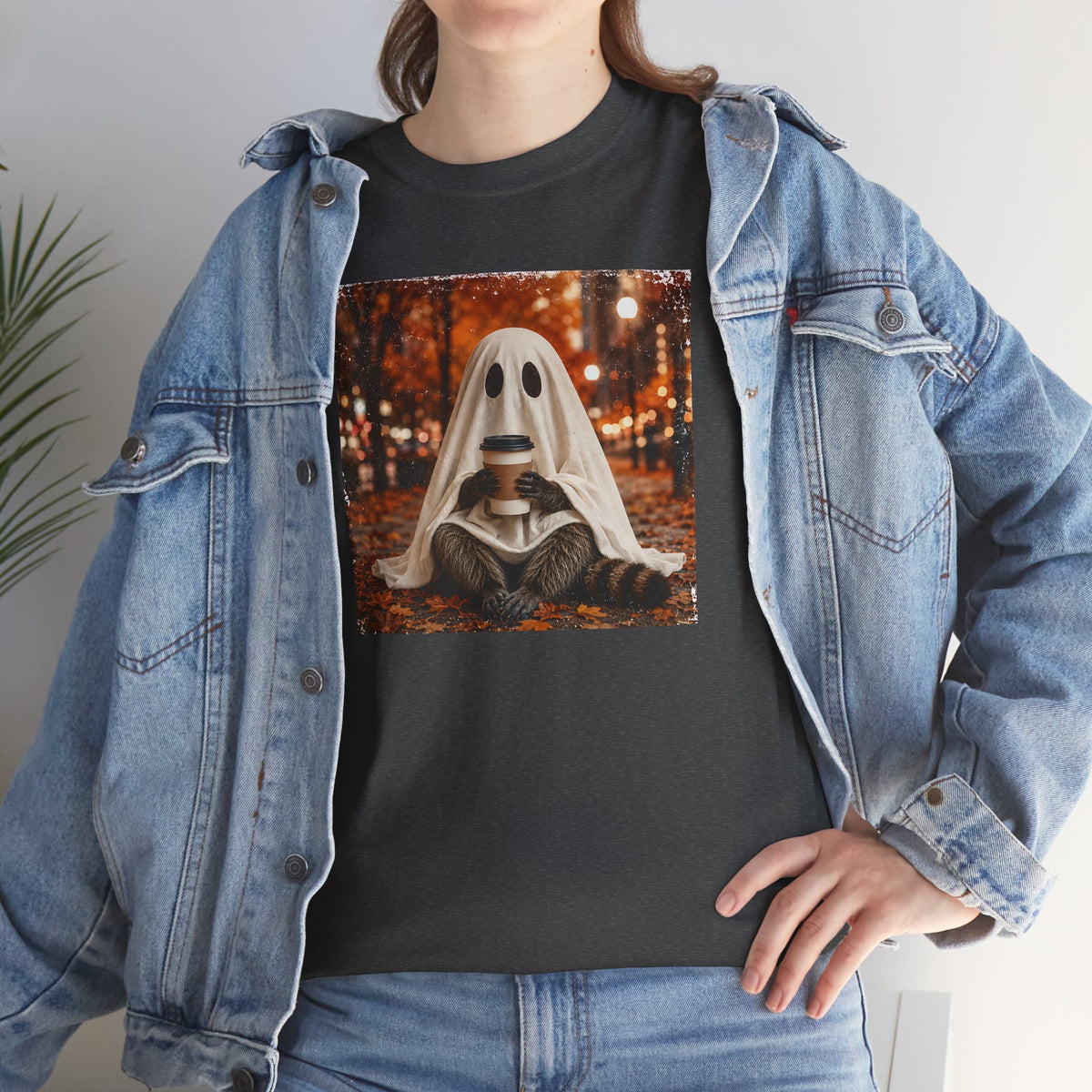 Ghost Raccoon Coffee Tee | Cute Spooky Season Autumn T-Shirt | Cr8tive Designs