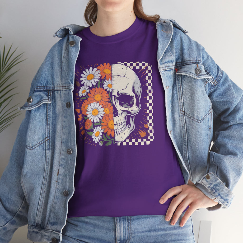 Half Floral Half Skull T-Shirt | Daisy Flower Skull Fall Graphic Tee | Cr8tive Designs