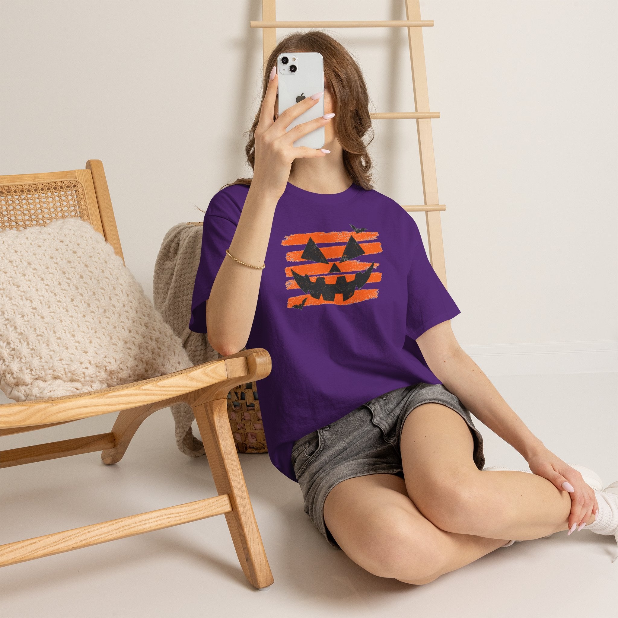 Distressed Jack O Lantern Tee | Retro Orange Stripe Halloween T-Shirt | Cr8tive Designs