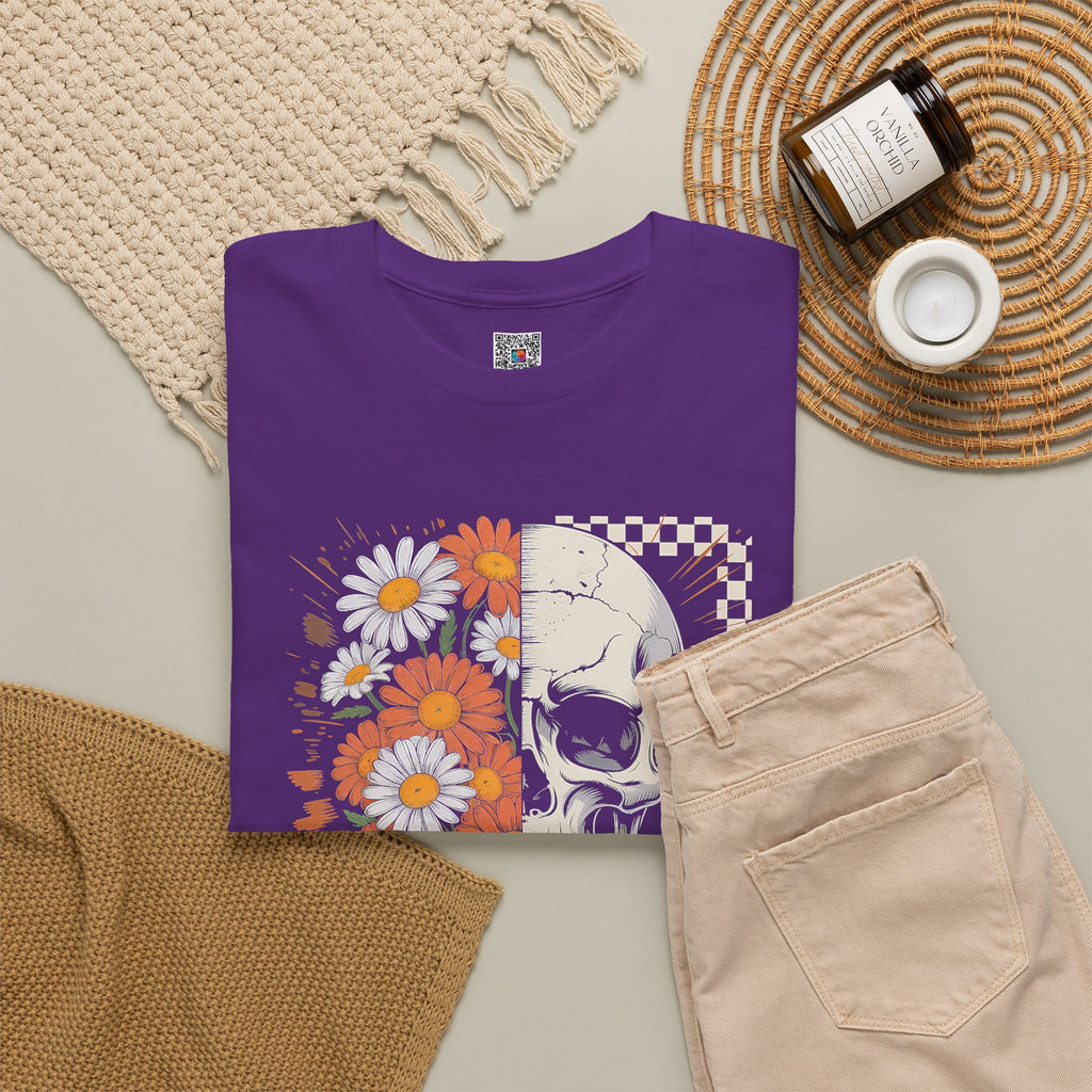 Half Floral Half Skull T-Shirt | Daisy Flower Skull Fall Graphic Tee | Cr8tive Designs