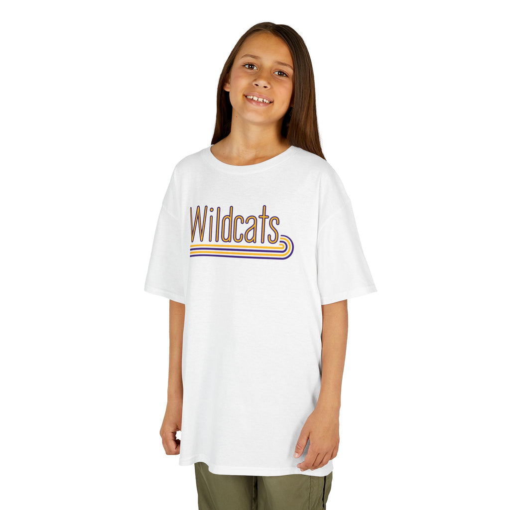 Wildcats Retro Stripe | Purple and Gold Youth Spirit T-Shirt | Cr8tive Designs
