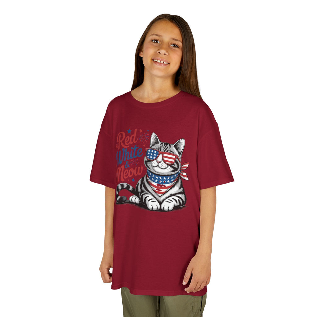 Kids Red White and Meow Tee | Patriotic Cat Graphic Design | Cr8tive Designs