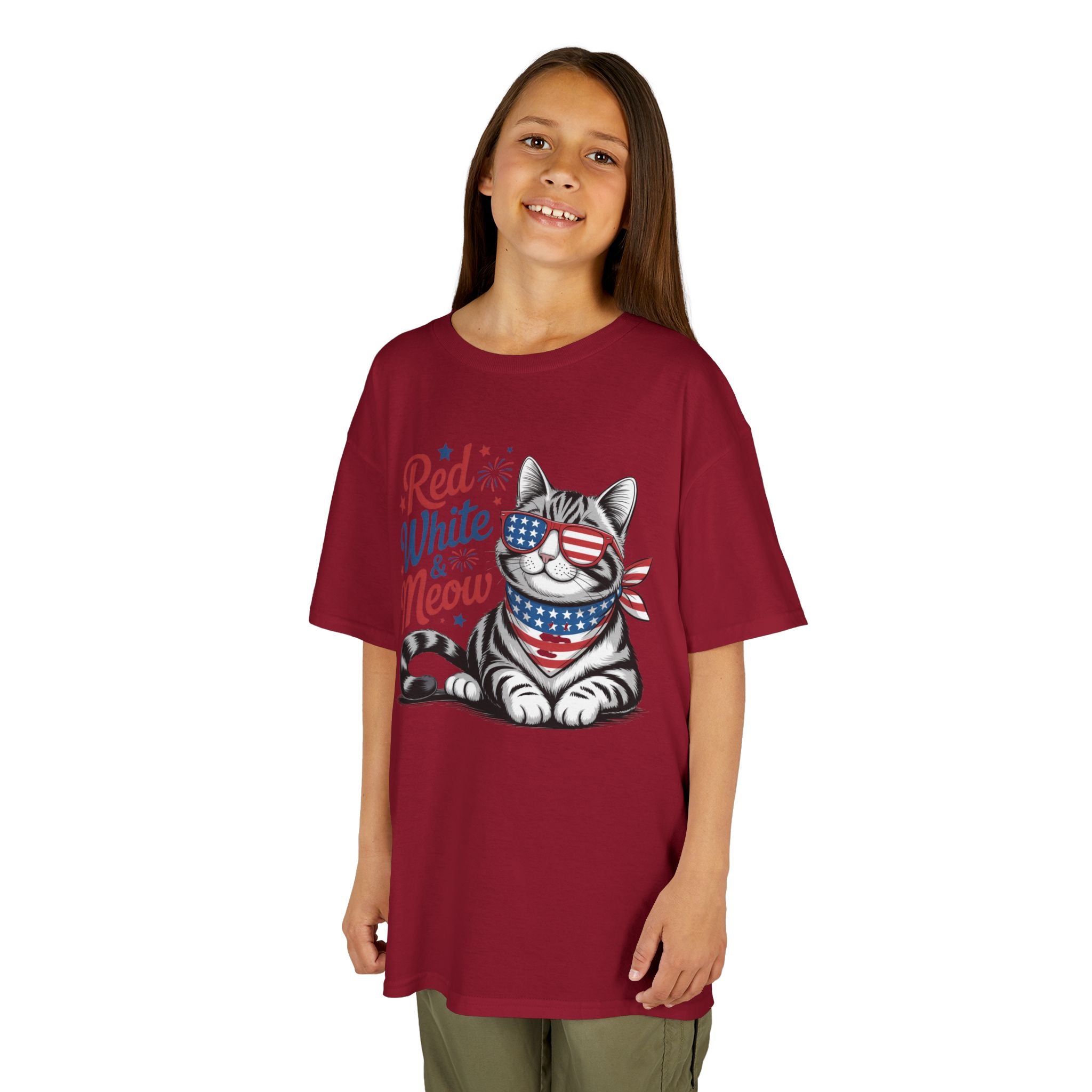 Kids Red White and Meow Tee | Patriotic Cat Graphic Design | Cr8tive Designs