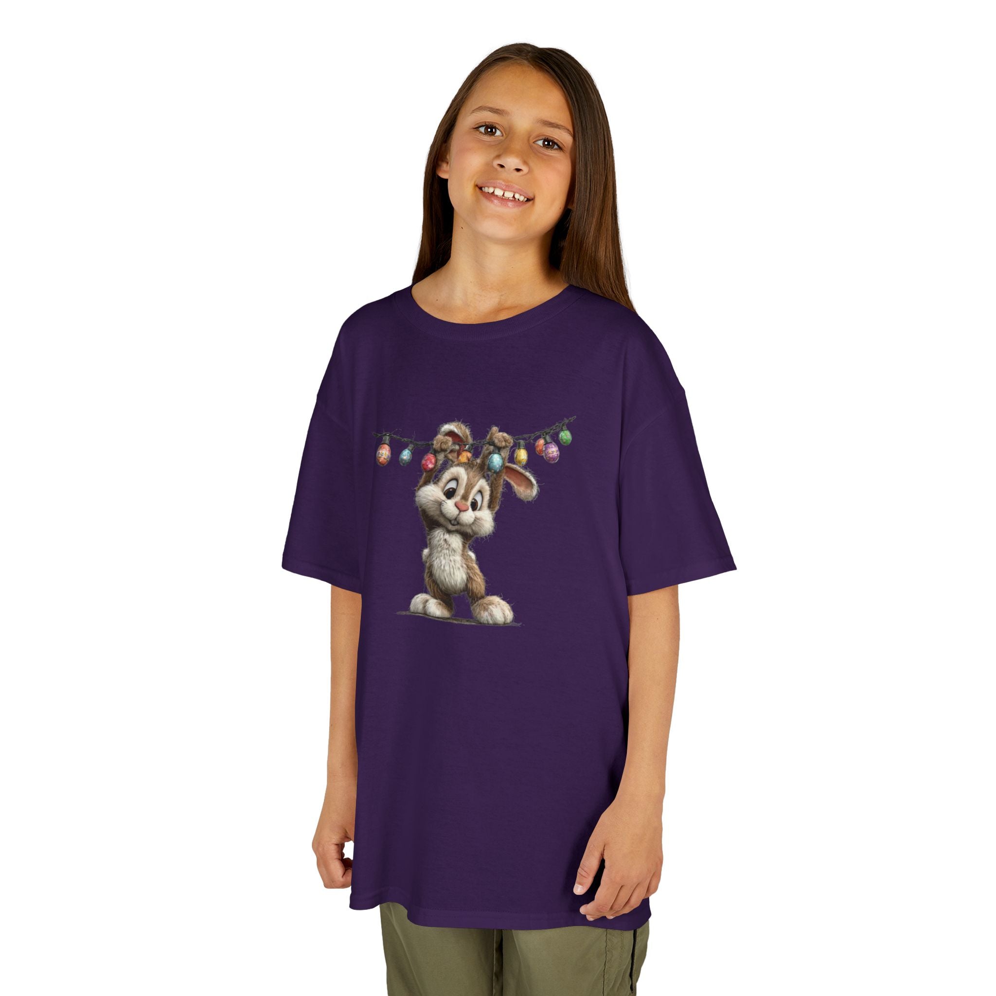 Cute Bunny with Holiday String Lights Kids T-Shirt