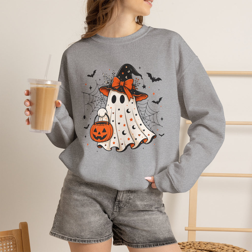 Trick or Treat Witch Ghost Sweatshirt | Spooky Season Halloween Crewneck | Cr8tive Designs