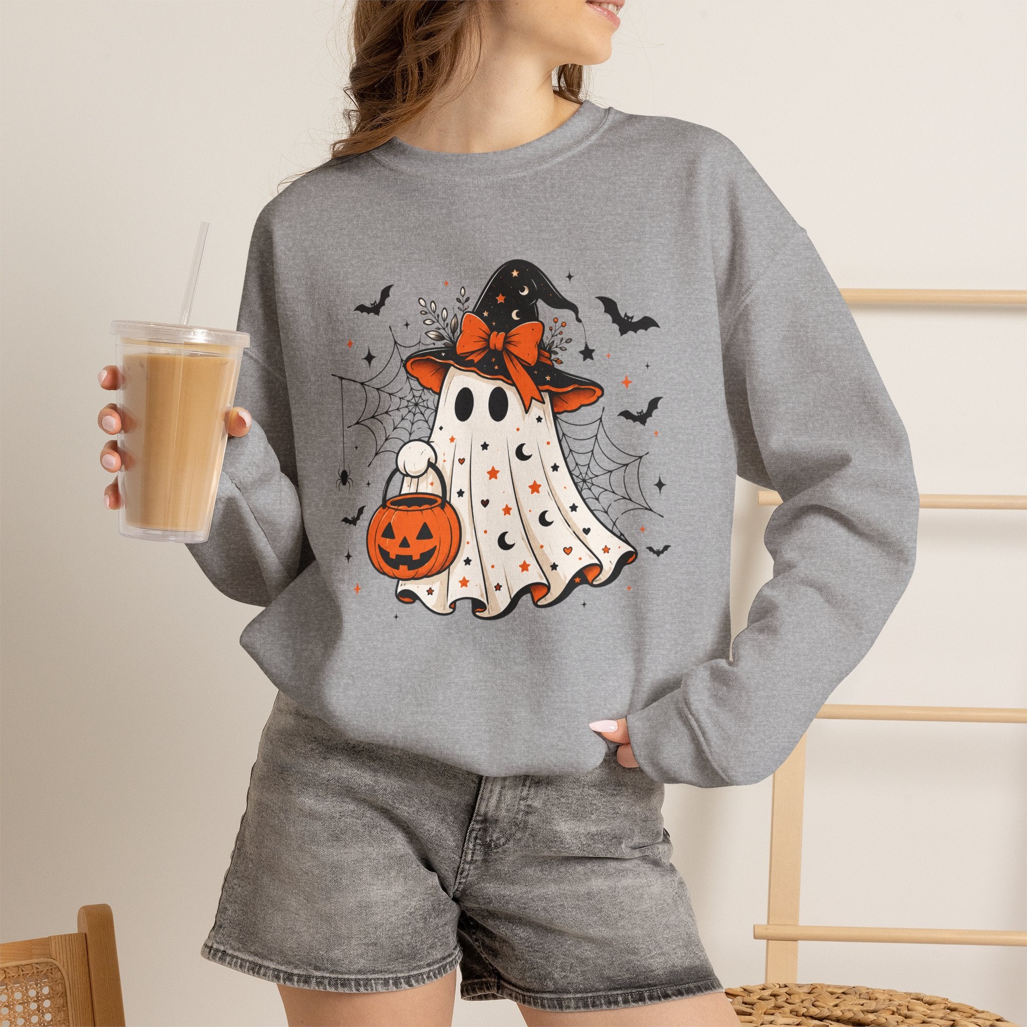 Trick or Treat Witch Ghost Sweatshirt | Spooky Season Halloween Crewneck | Cr8tive Designs