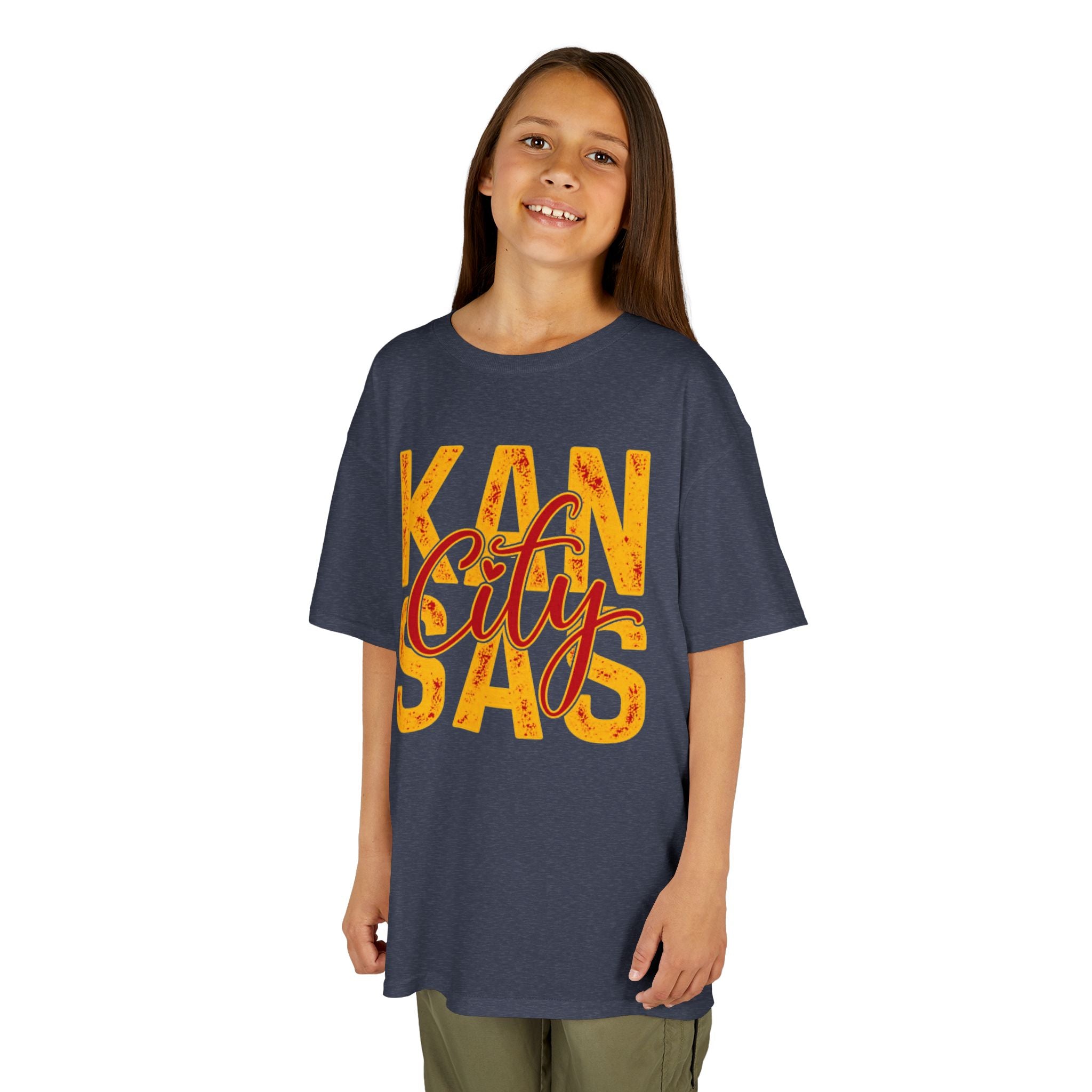 Kansas City Script Youth T-Shirt | Red & Gold Game Day Graphic Tee | Cr8tive Designs