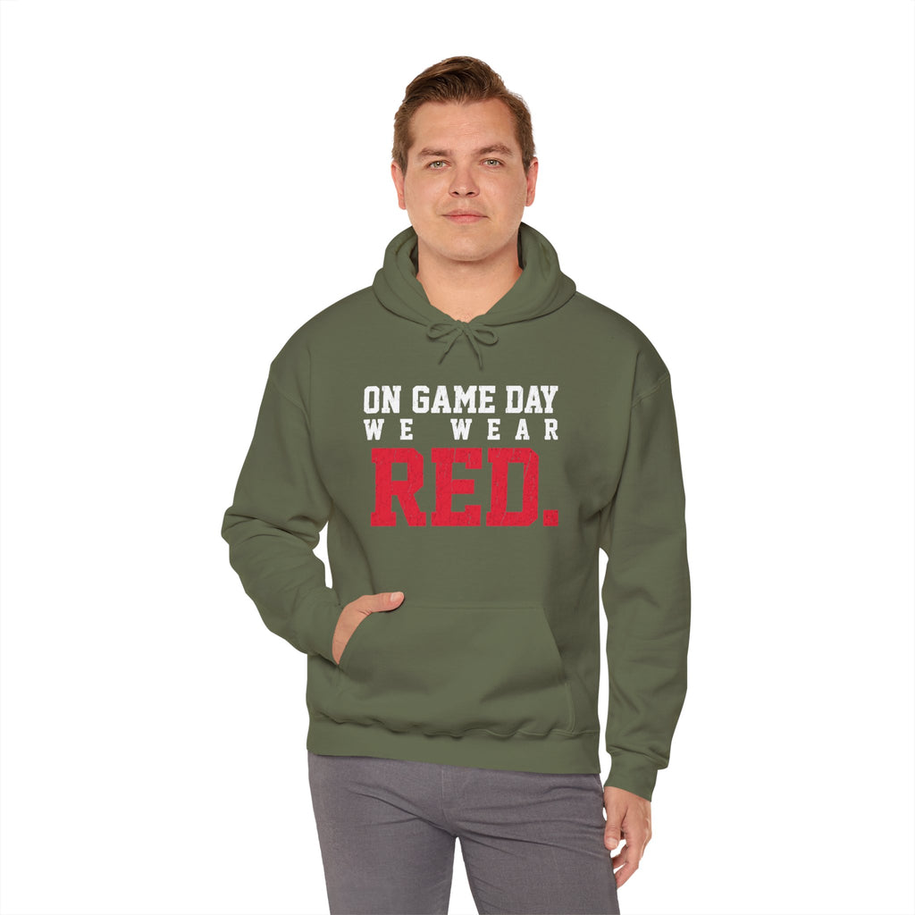 On Game Day We Wear Red | Distressed Football Fan Hoodie | Cr8tive Designs