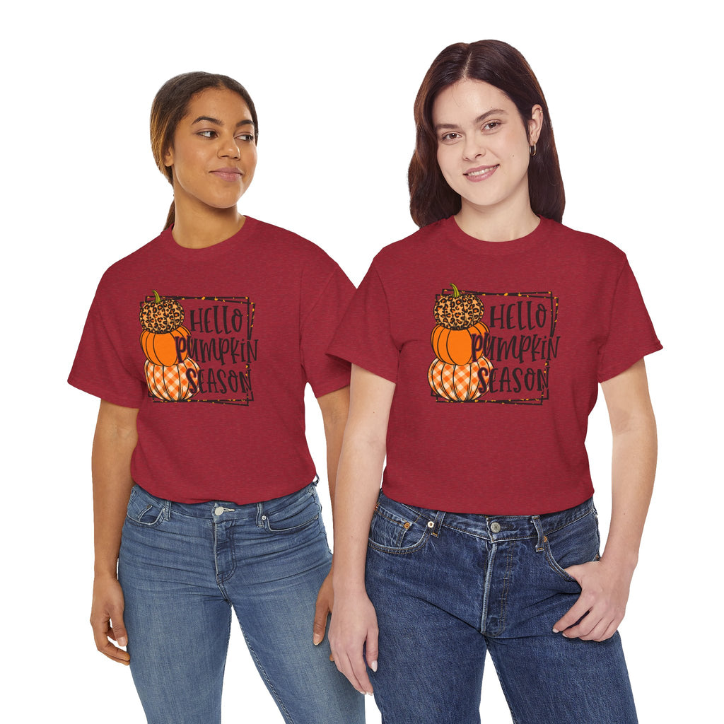 Hello Pumpkin Season Tee | Rustic Fall Stacked Pumpkins T-Shirt | Cr8tive Designs