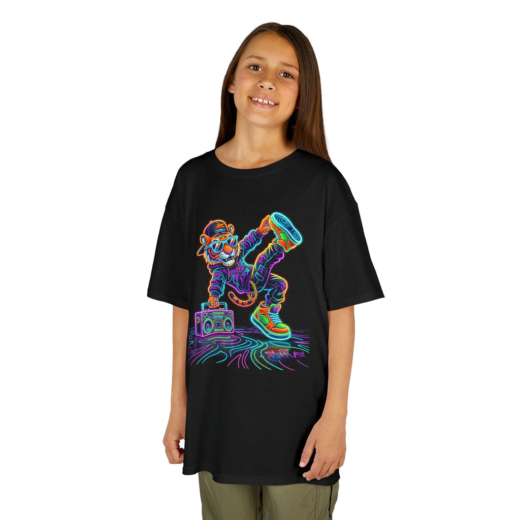 Kids Skateboard Neon Bear T-Shirt | Retro Glow Skateboarding Tee | Cr8tive Designs