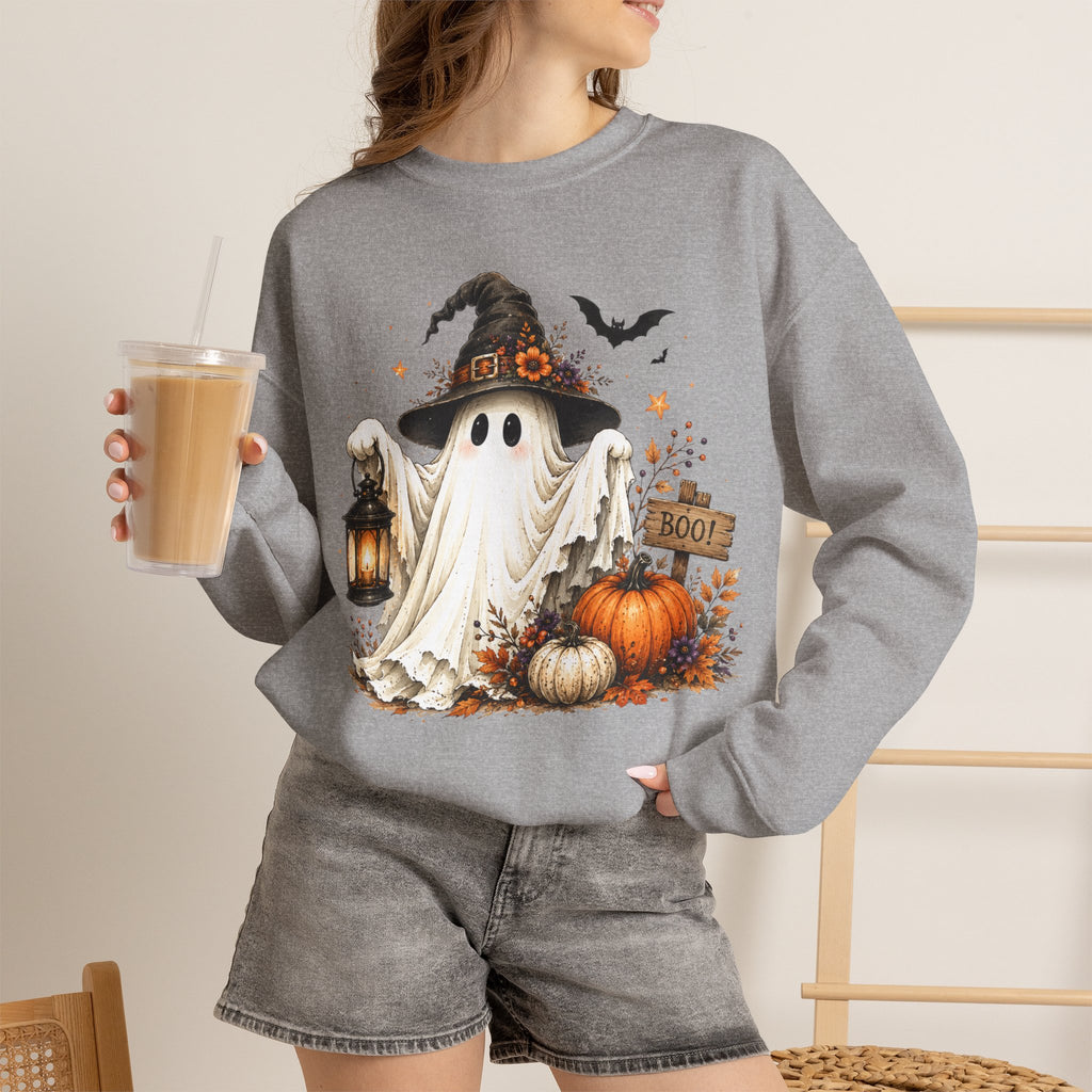 Witch Hat Ghost Sweatshirt | Vintage Halloween Spooky Season Crewneck | Cr8tive Designs