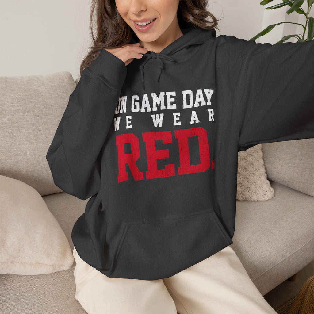 On Game Day We Wear Red | Distressed Football Fan Hoodie | Cr8tive Designs