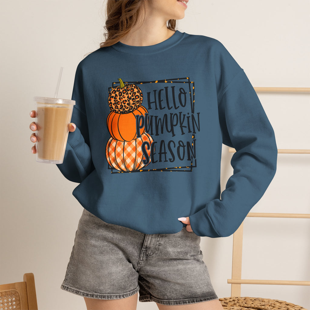 Hello Pumpkin Season Sweatshirt | Stacked Leopard & Plaid Crewneck | Cr8tive Designs