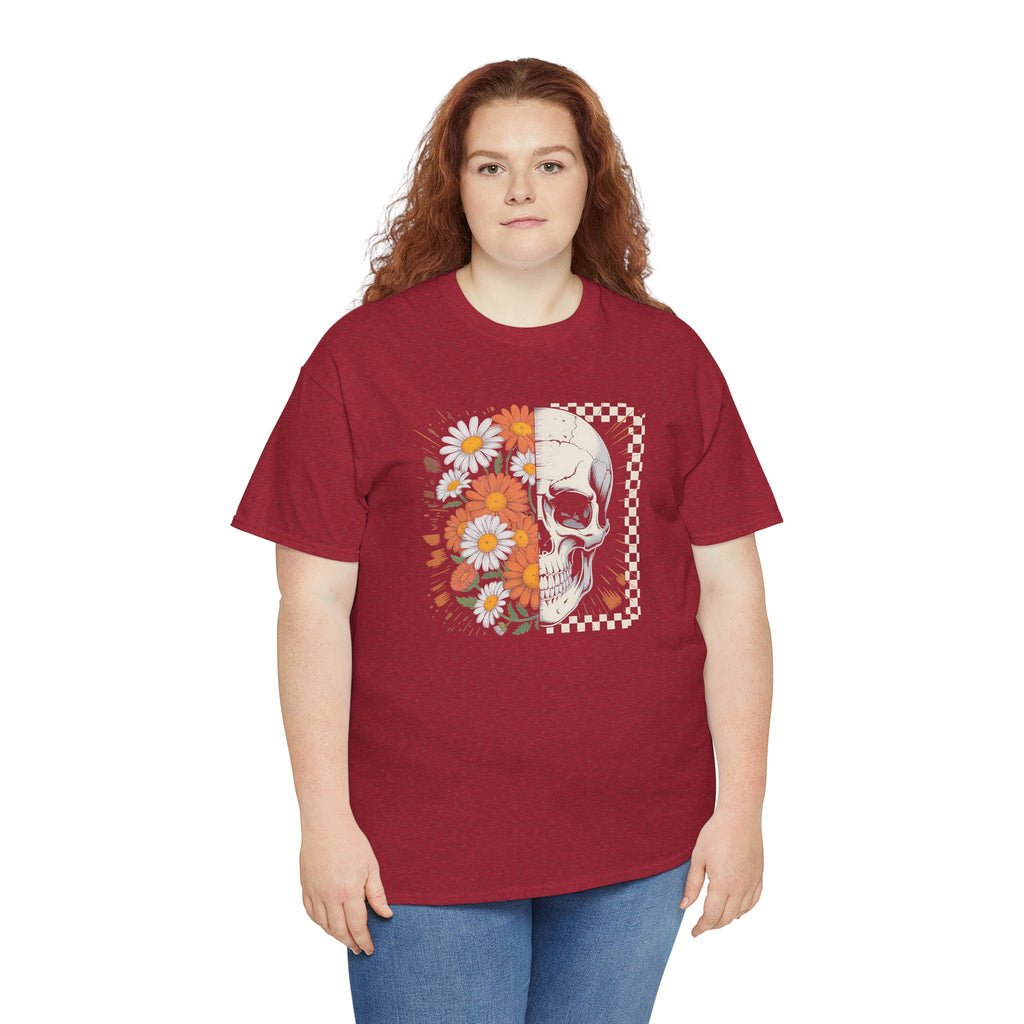 Half Floral Half Skull T-Shirt | Daisy Flower Skull Fall Graphic Tee | Cr8tive Designs