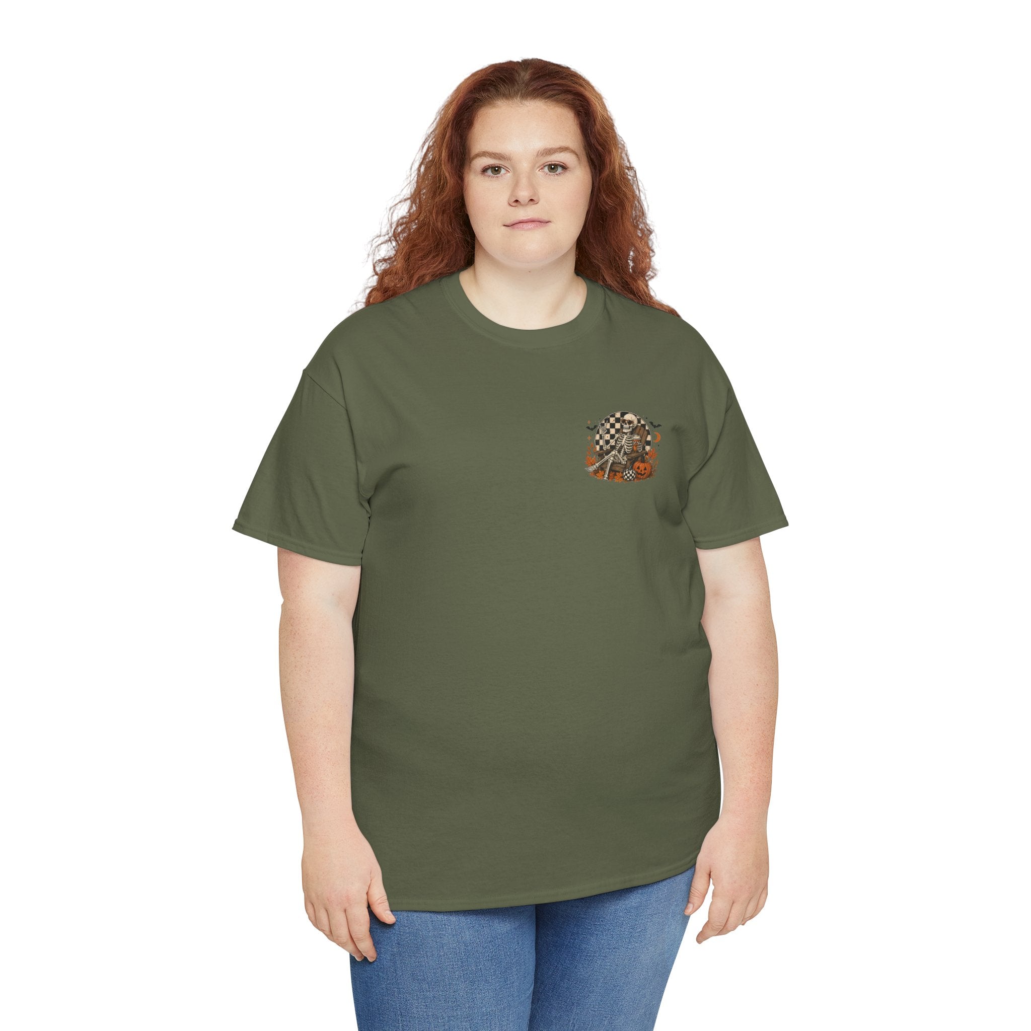 Fall Breeze Autumn Leaves Skeleton Tee | Double Sided Halloween Graphic Tee | Cr8tive Designs