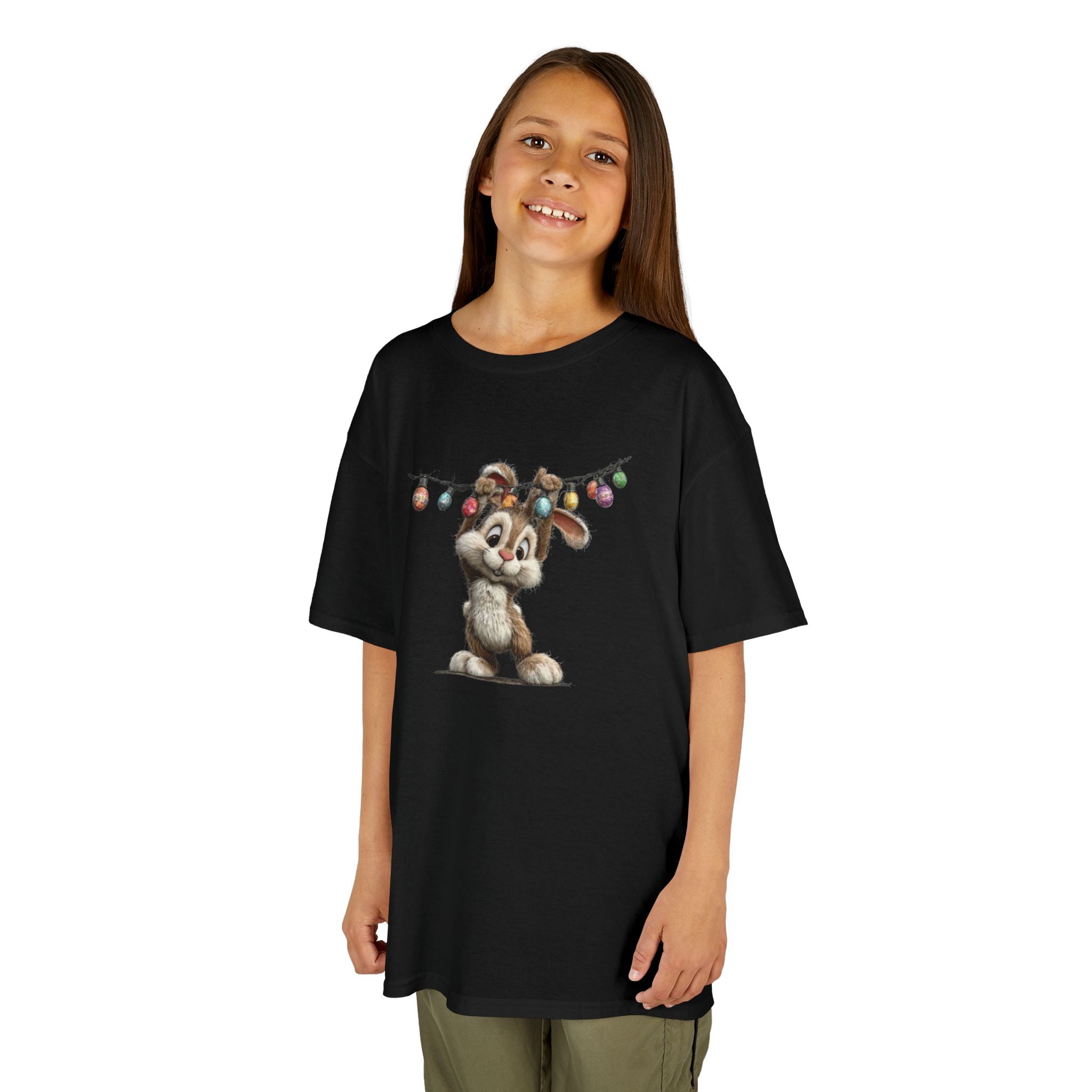 Cute Bunny with Holiday String Lights Kids T-Shirt
