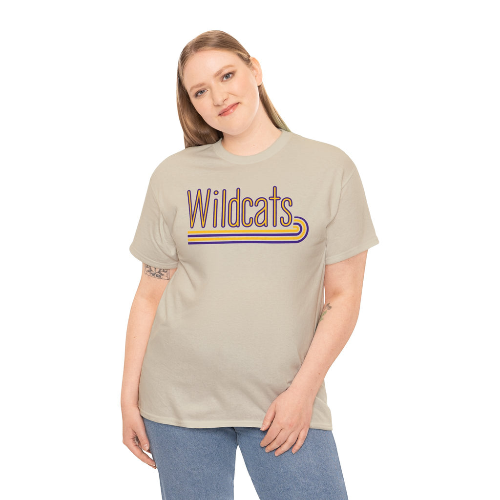 Wildcats Retro Stripe | Purple and Gold School Spirit T-Shirt | Cr8tive Designs
