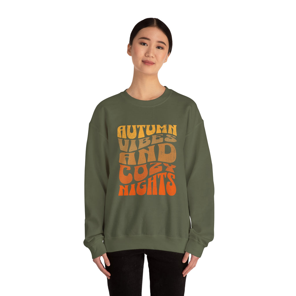 Autumn Vibes and Cozy Nights Sweatshirt | Retro Wavy Fall Crewneck | Cr8tive Designs