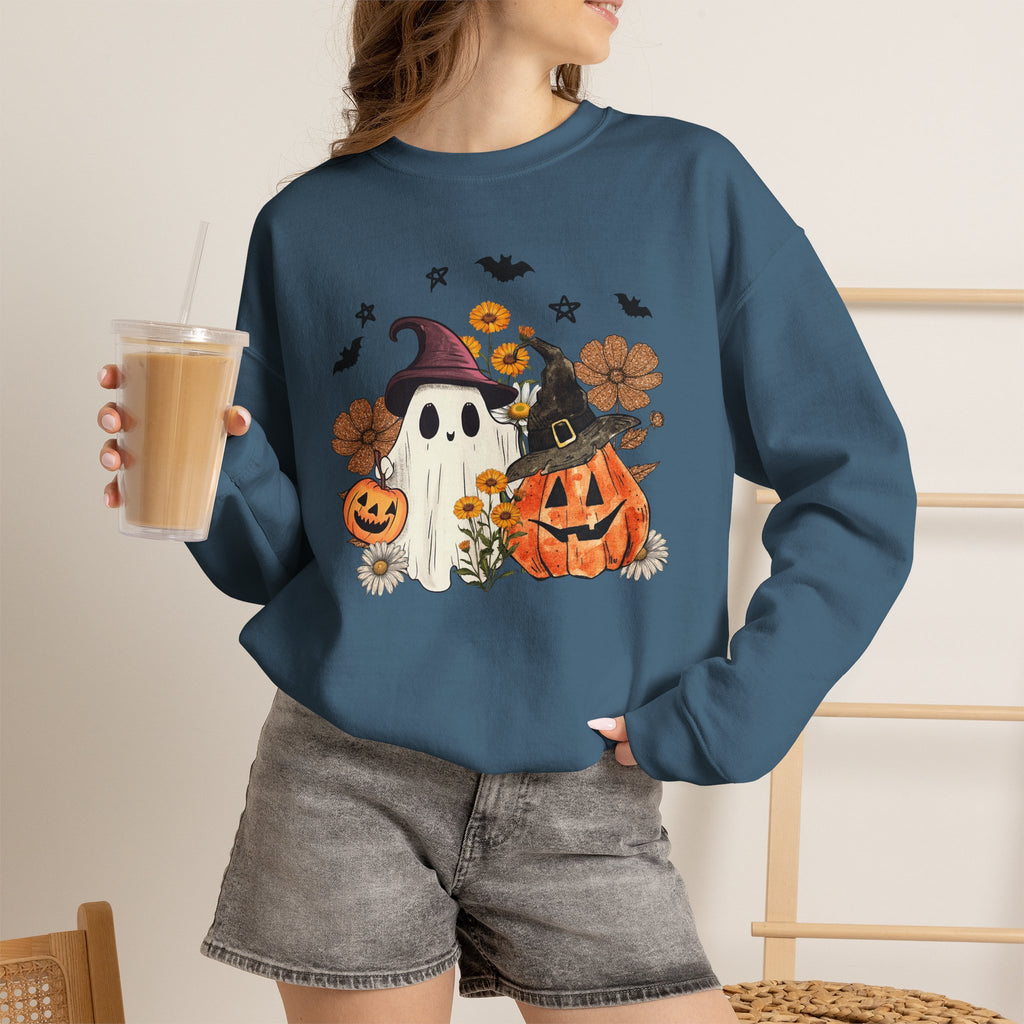 Witch Ghost & Pumpkin Sweatshirt | Floral Spooky Season Crewneck | Cr8tive Designs