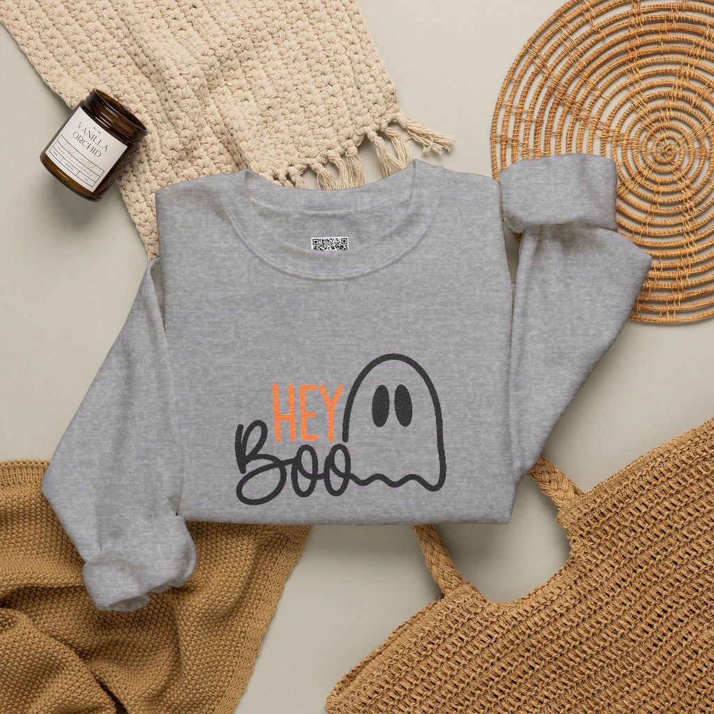 Embroidered Hey Boo Sweatshirt | Cute Ghost Halloween Crewneck | Cr8tive Designs